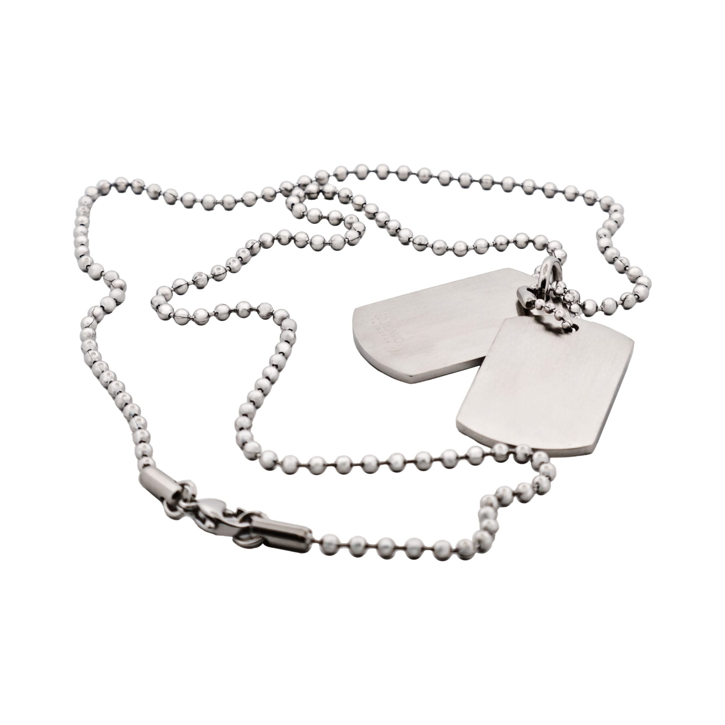 Brushed Stainless Steel Double Dog Tags on Ball Chain