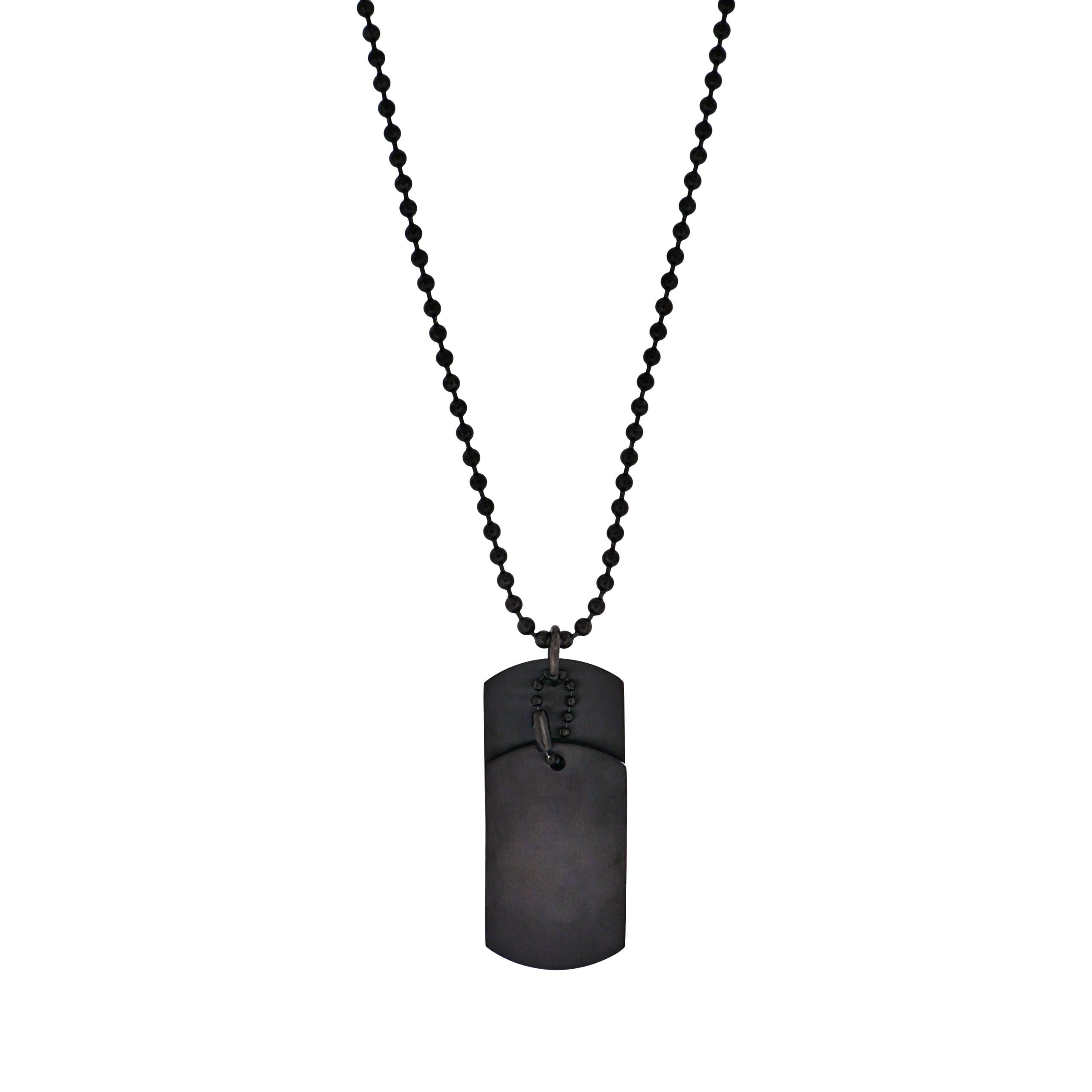 Ion Plated Black Brushed Stainless Steel Double Dog Tags OnIon Plated Black Ball Chain