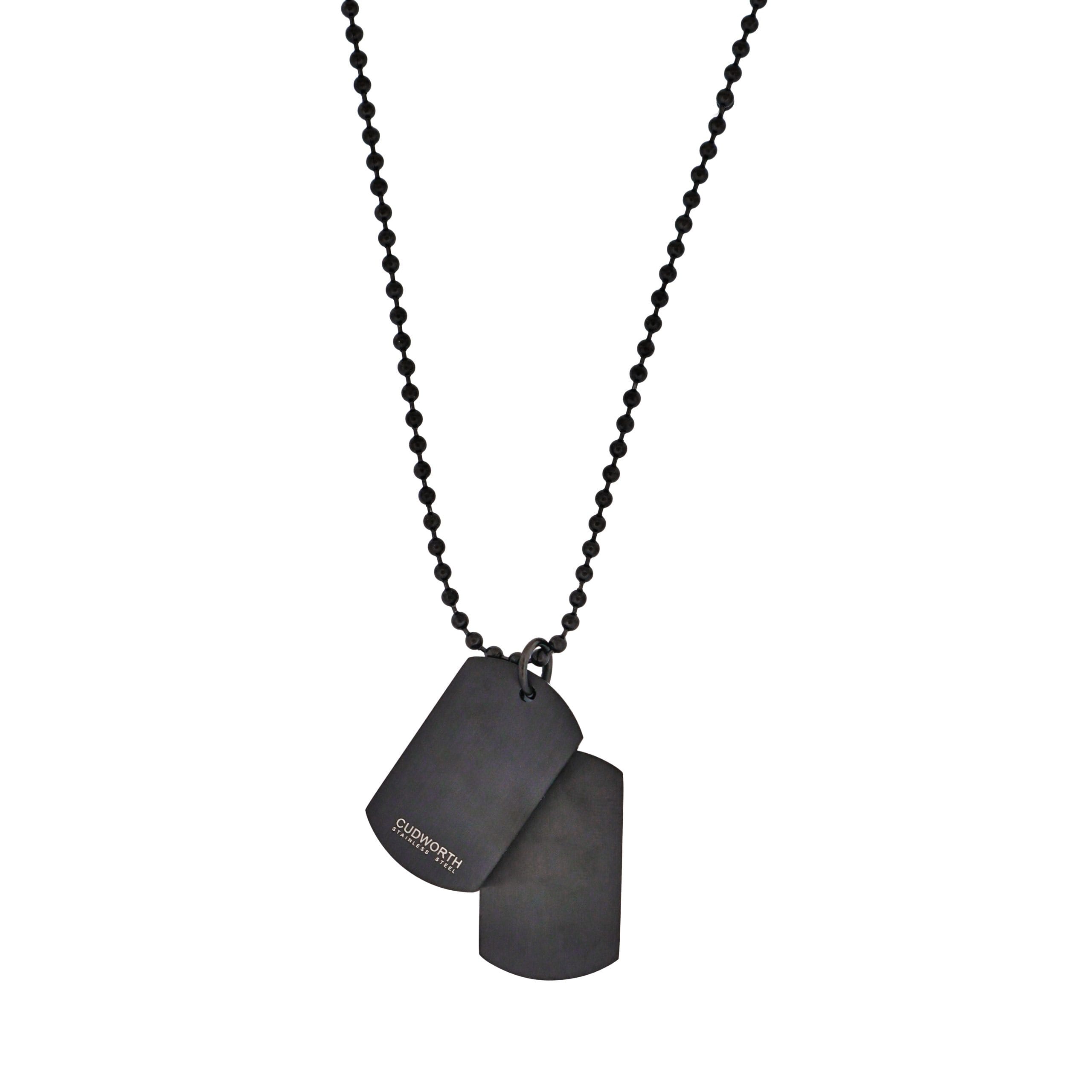 Ion Plated Black Brushed Stainless Steel Double Dog Tags OnIon Plated Black Ball Chain