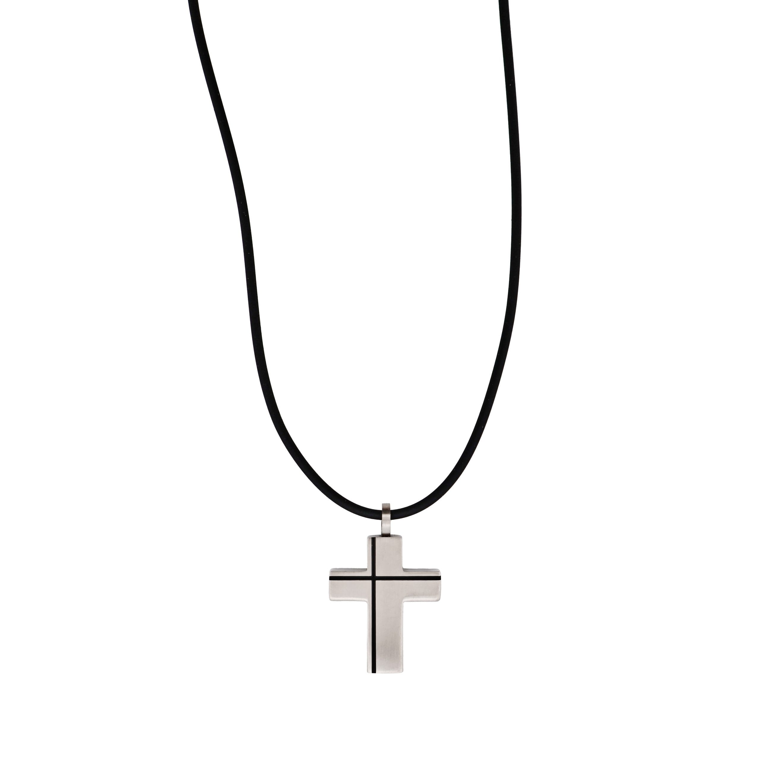 Stainless Steel Cross Pendant & Rubber Chain