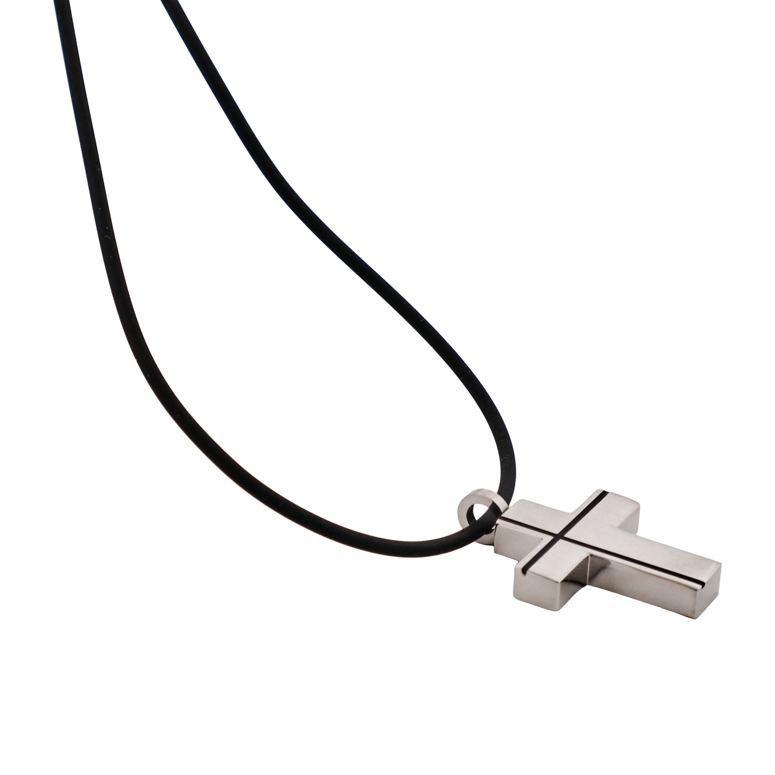 Stainless Steel Cross Pendant & Rubber Chain