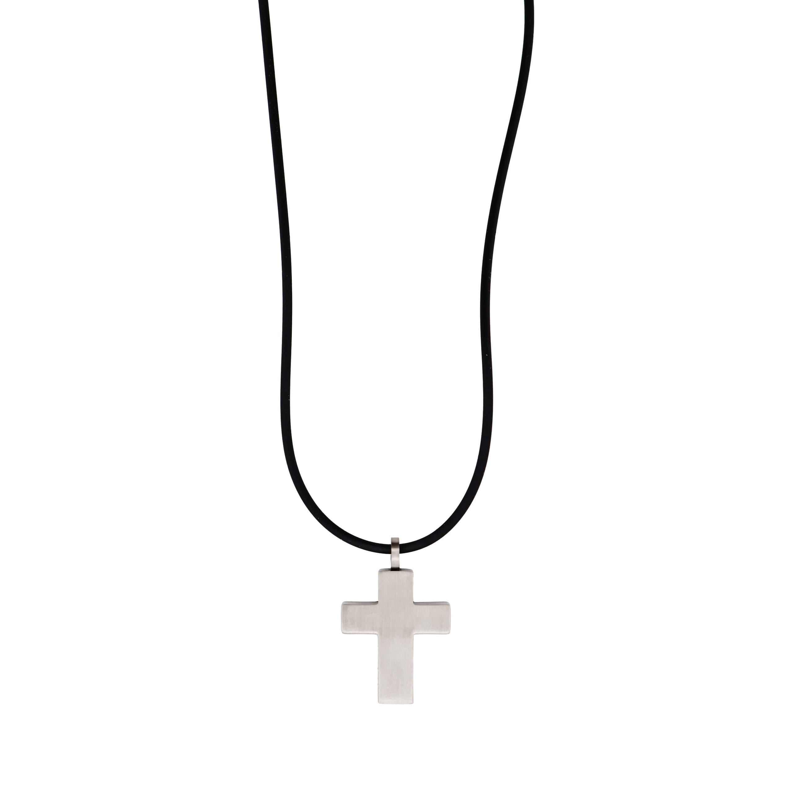 Stainless Steel Cross Pendant & Rubber Chain