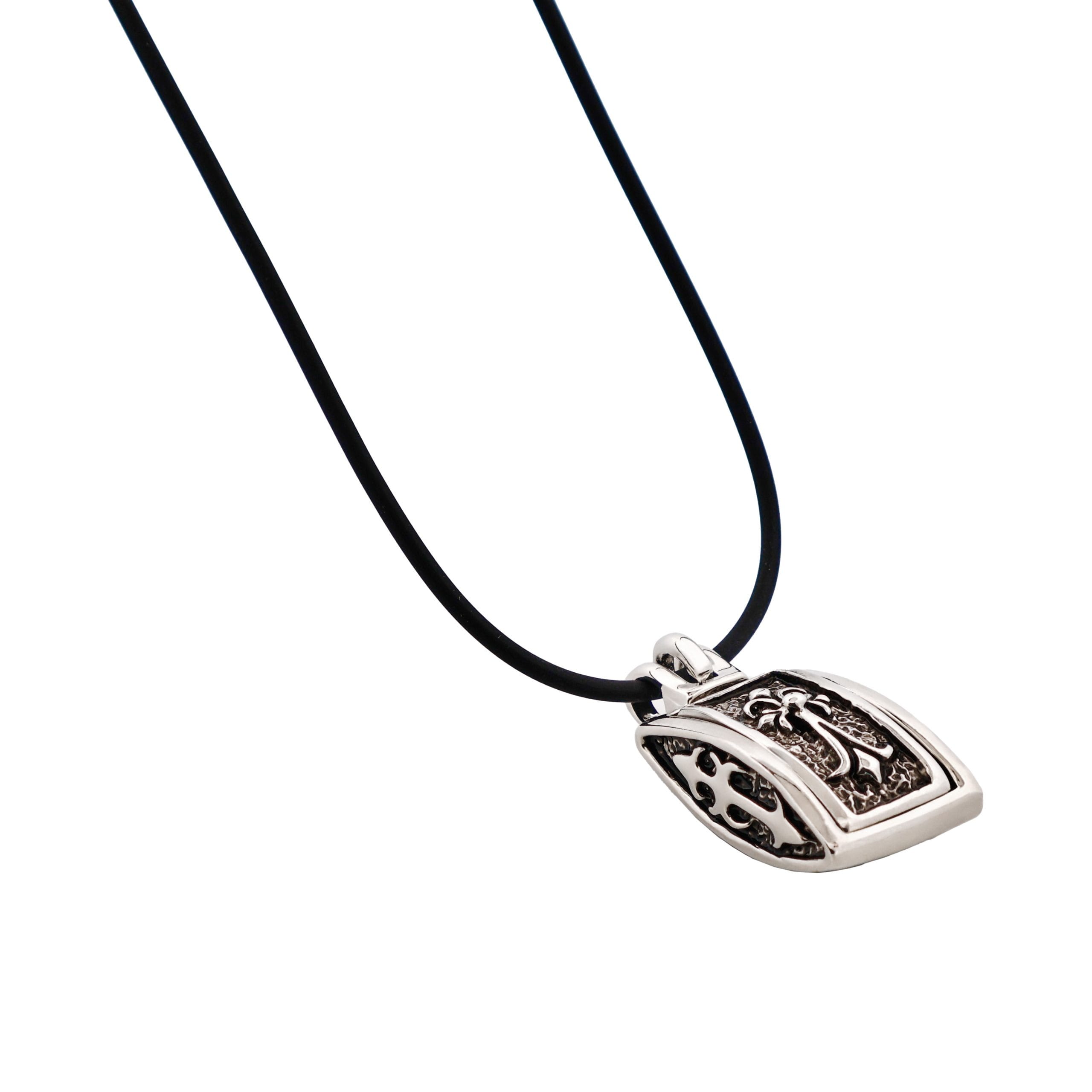 Alloy Locket Style Pendant with Heraldic Cross Pattern on Rubber Chain