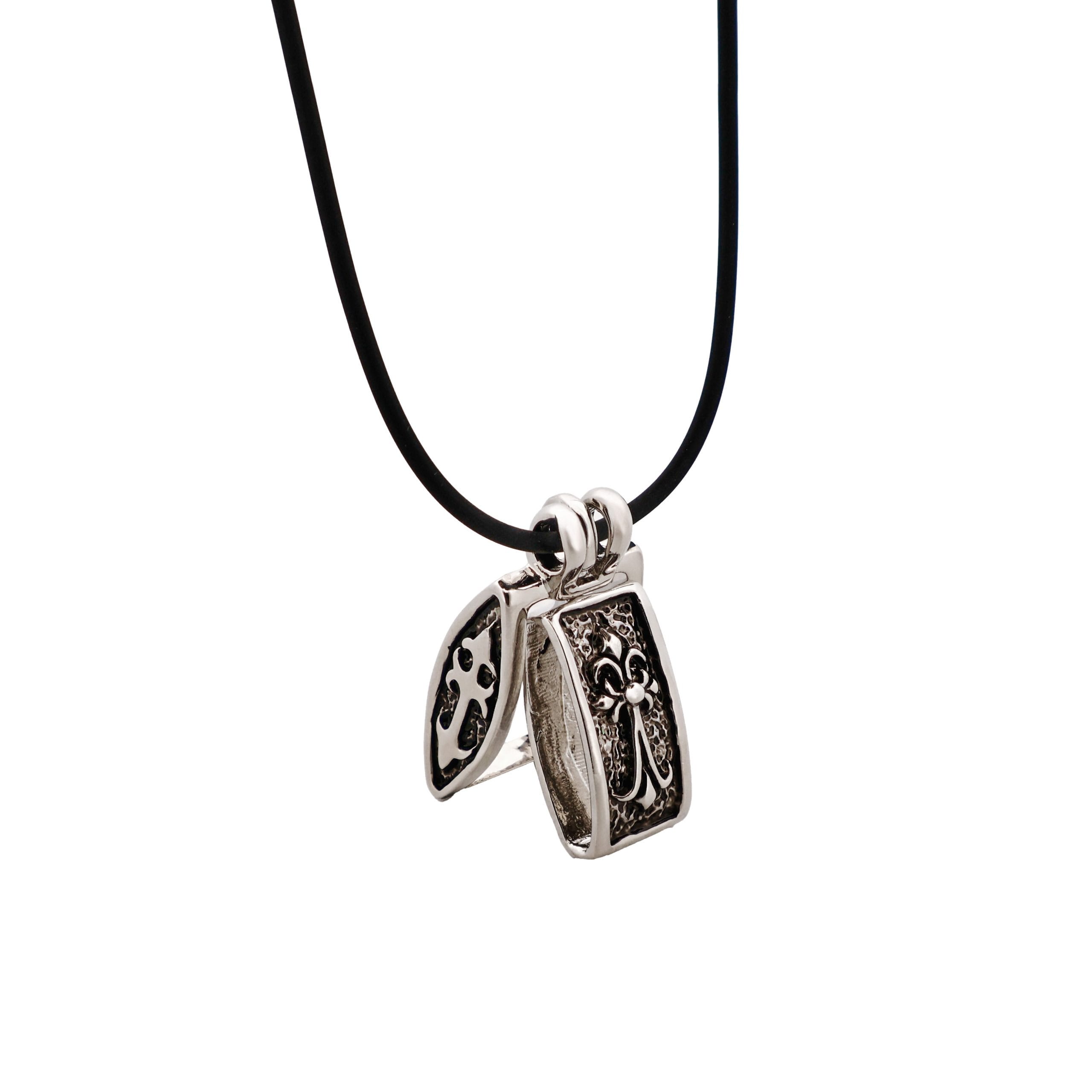 Alloy Locket Style Pendant with Heraldic Cross Pattern on Rubber Chain