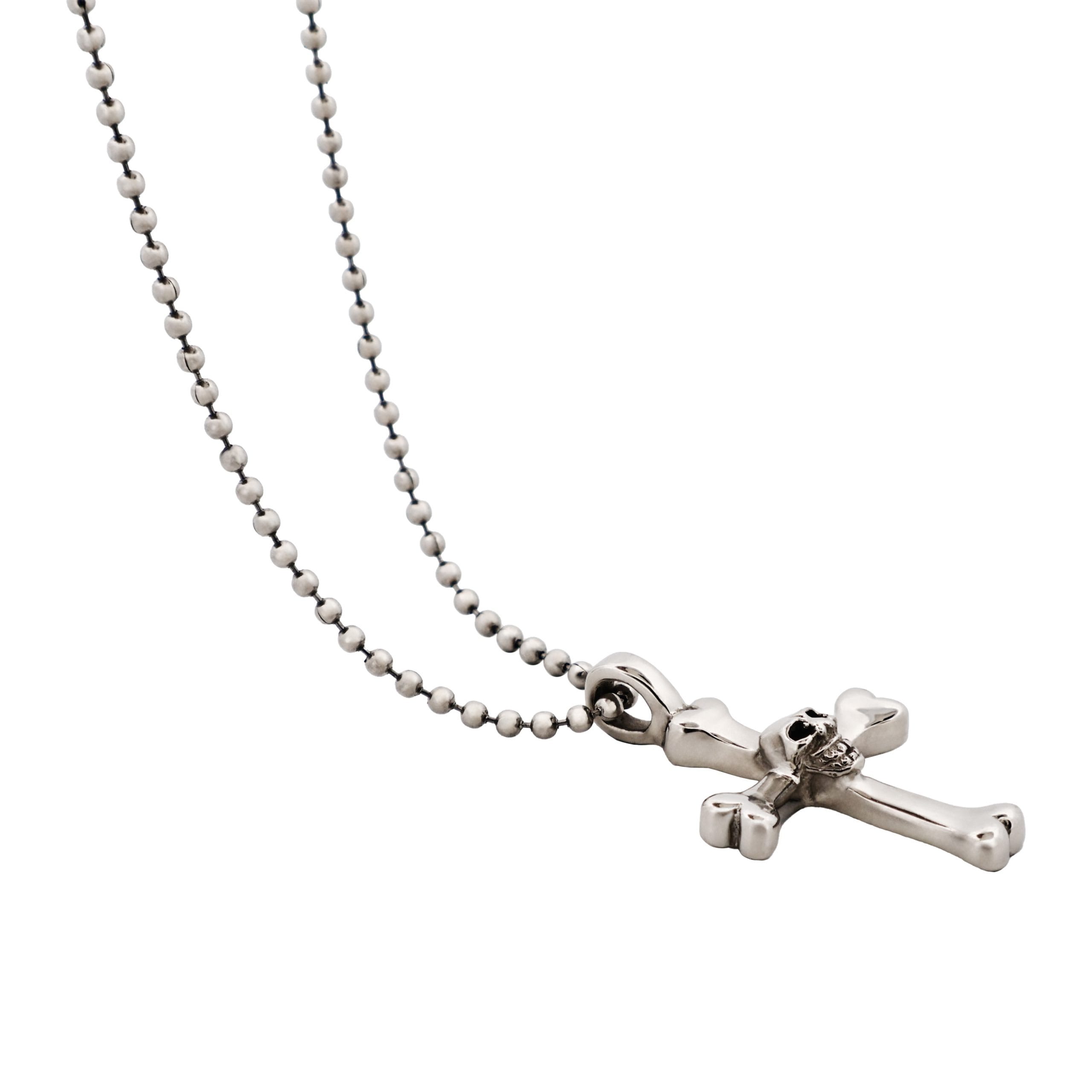 Stainless Steel Cross & Skull Pendant-55cm Ball Chain