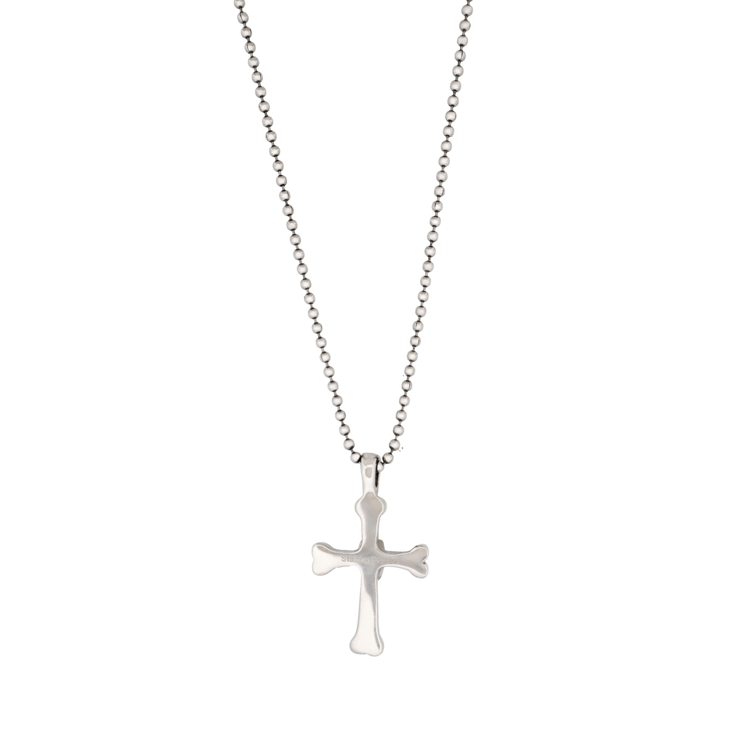 Stainless Steel Cross & Skull Pendant-55cm Ball Chain