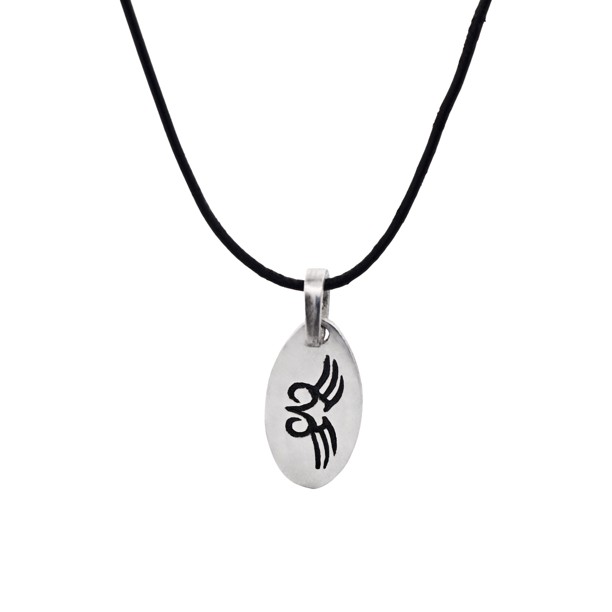 Alloy Oval Black Enamel Pendant on Leather Chain
