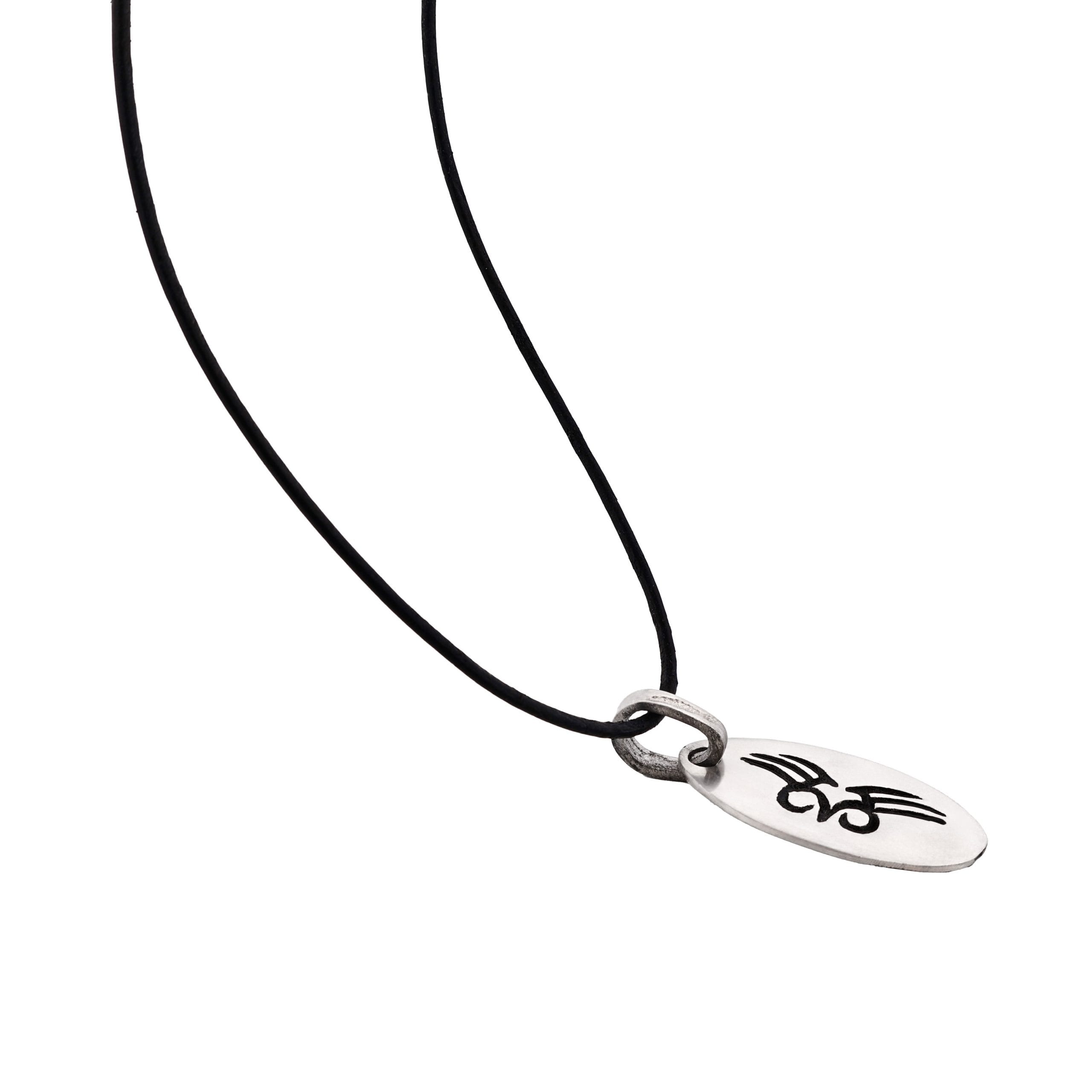 Alloy Oval Black Enamel Pendant on Leather Chain