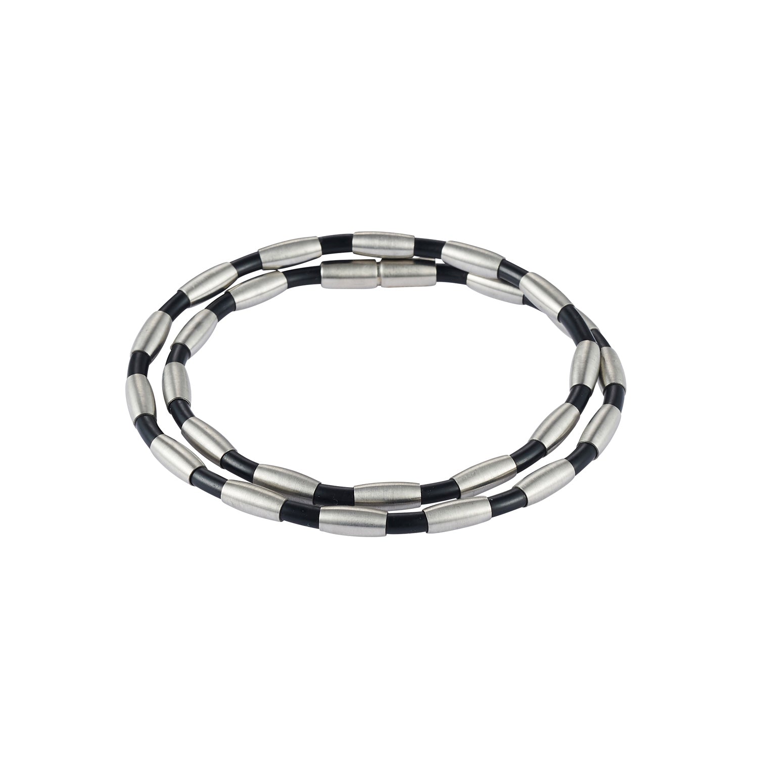 Brushed Stainless Steel Bead & Rubber Chain