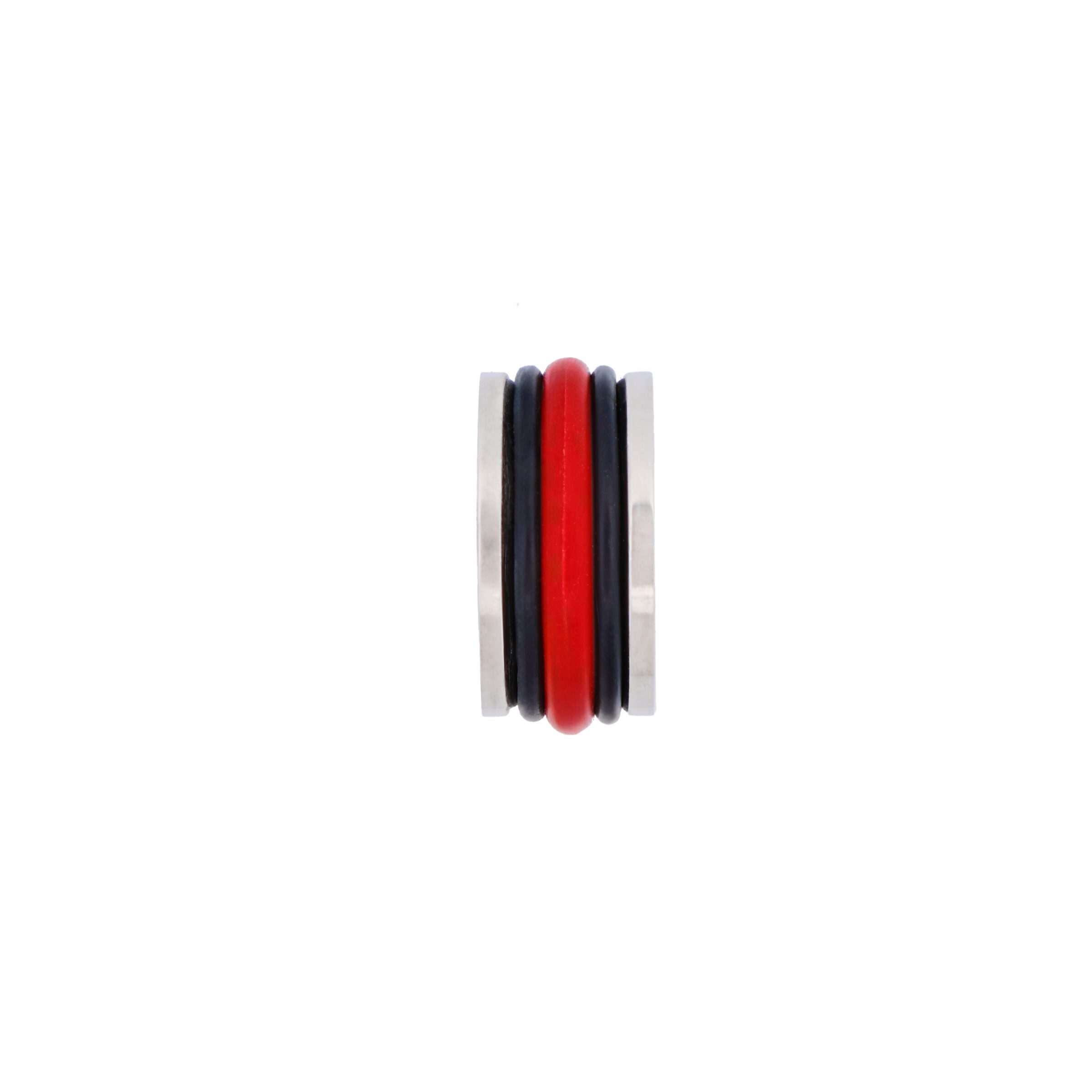 Polished Stainless Steel & Red & Black Tube Rubber Wheel Pendant without Chain