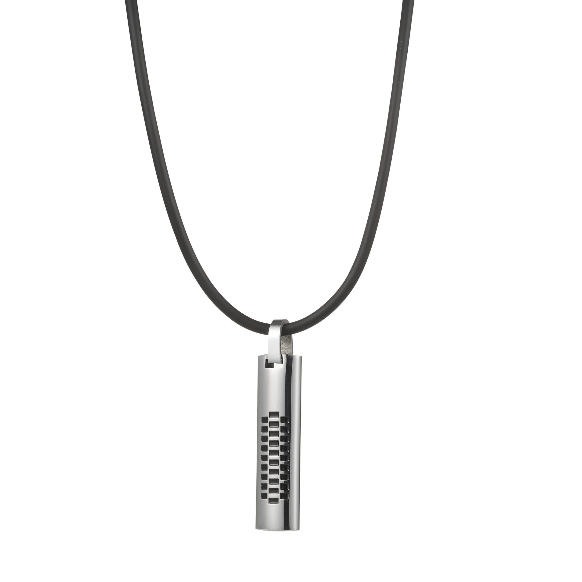Polished Stainless Steel & Black Enamel Pattern on Rubber Chain