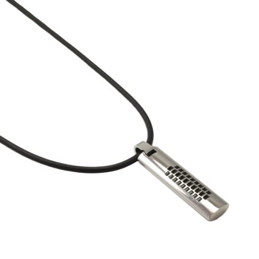 Polished Stainless Steel & Black Enamel Pattern on Rubber Chain