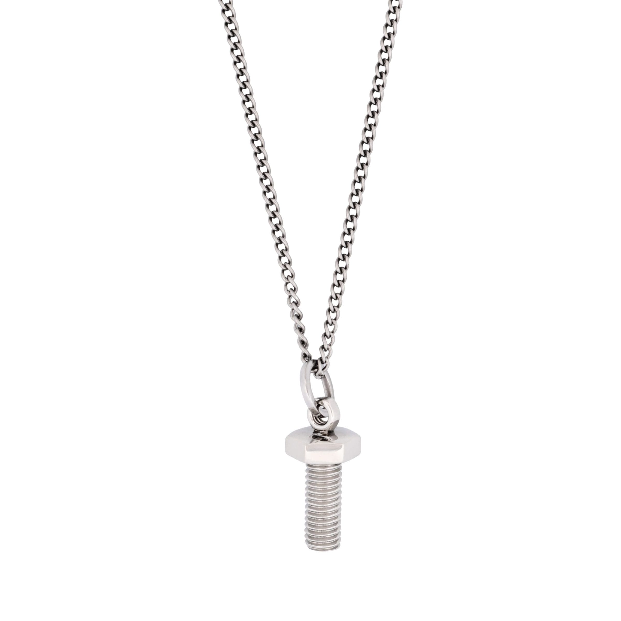 Stainless Steel Screw Nut Pendant on Curb Link Chain