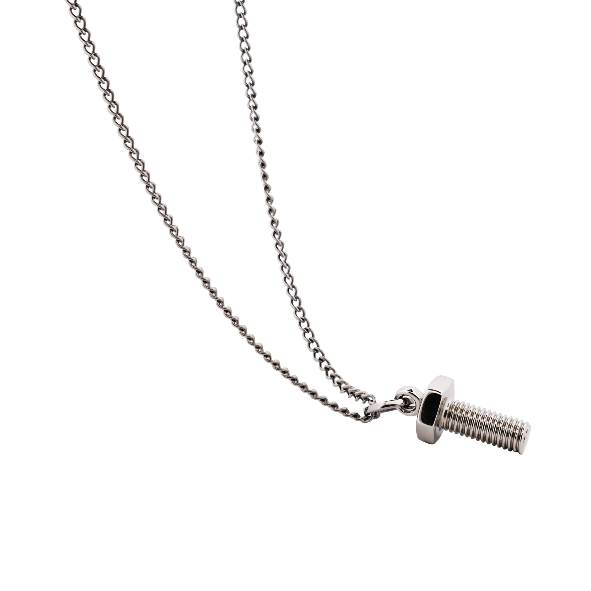 Stainless Steel Screw Nut Pendant on Curb Link Chain