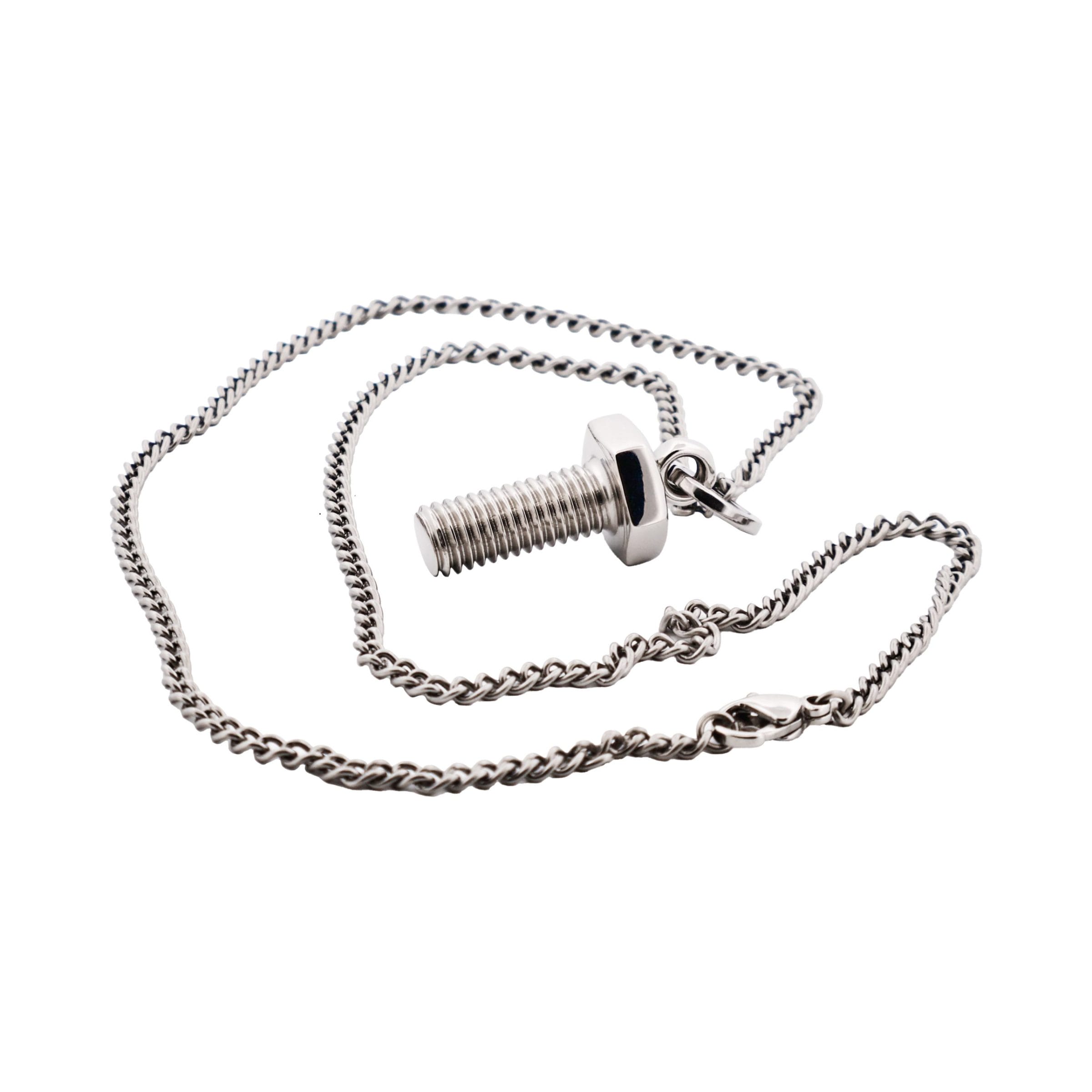 Stainless Steel Screw Nut Pendant on Curb Link Chain