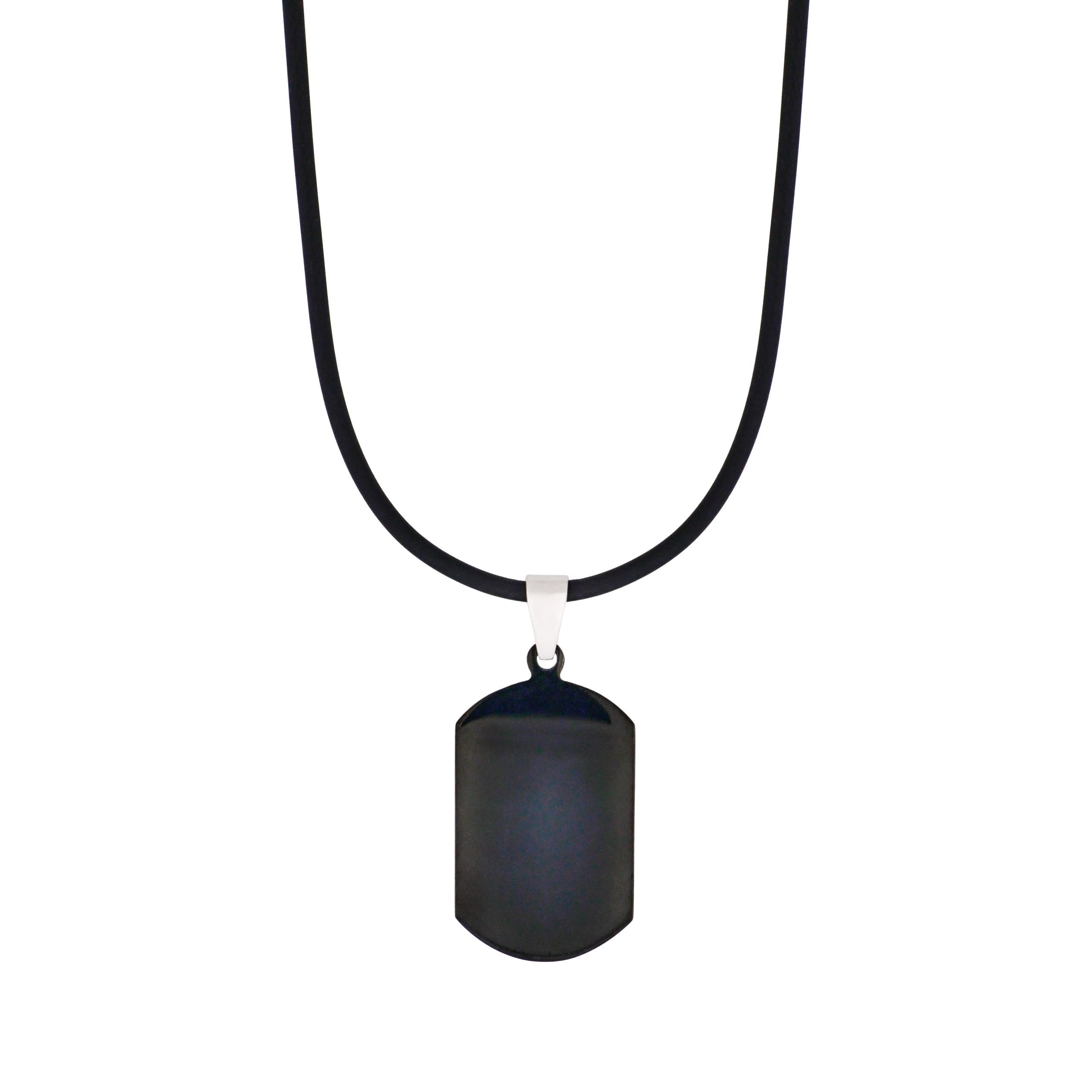 Stainless Steel Ion Plated Black Dog Tag with Star Pattern Centre on Rubber Chain