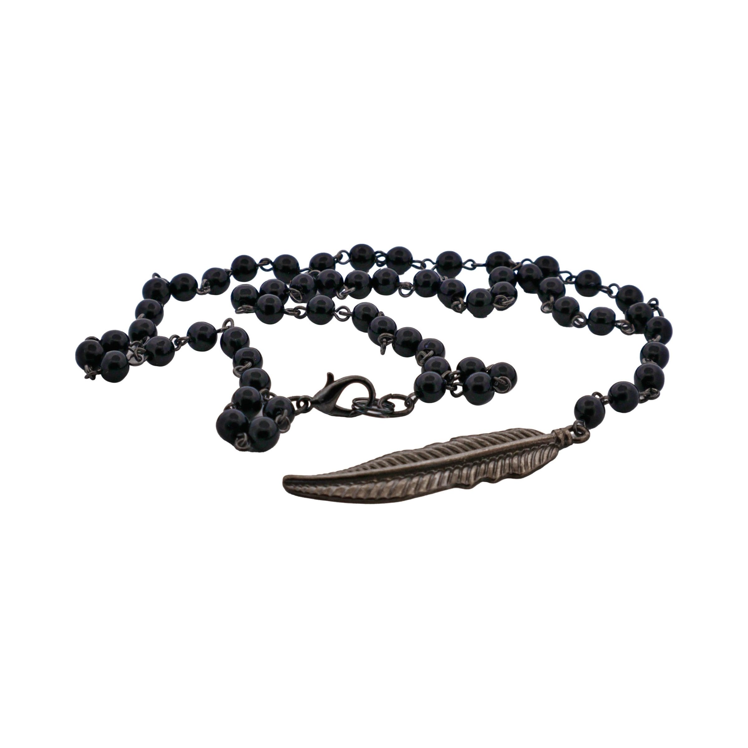 Alloy Feather Pendant on Alloy & Black Plated Ball Chain