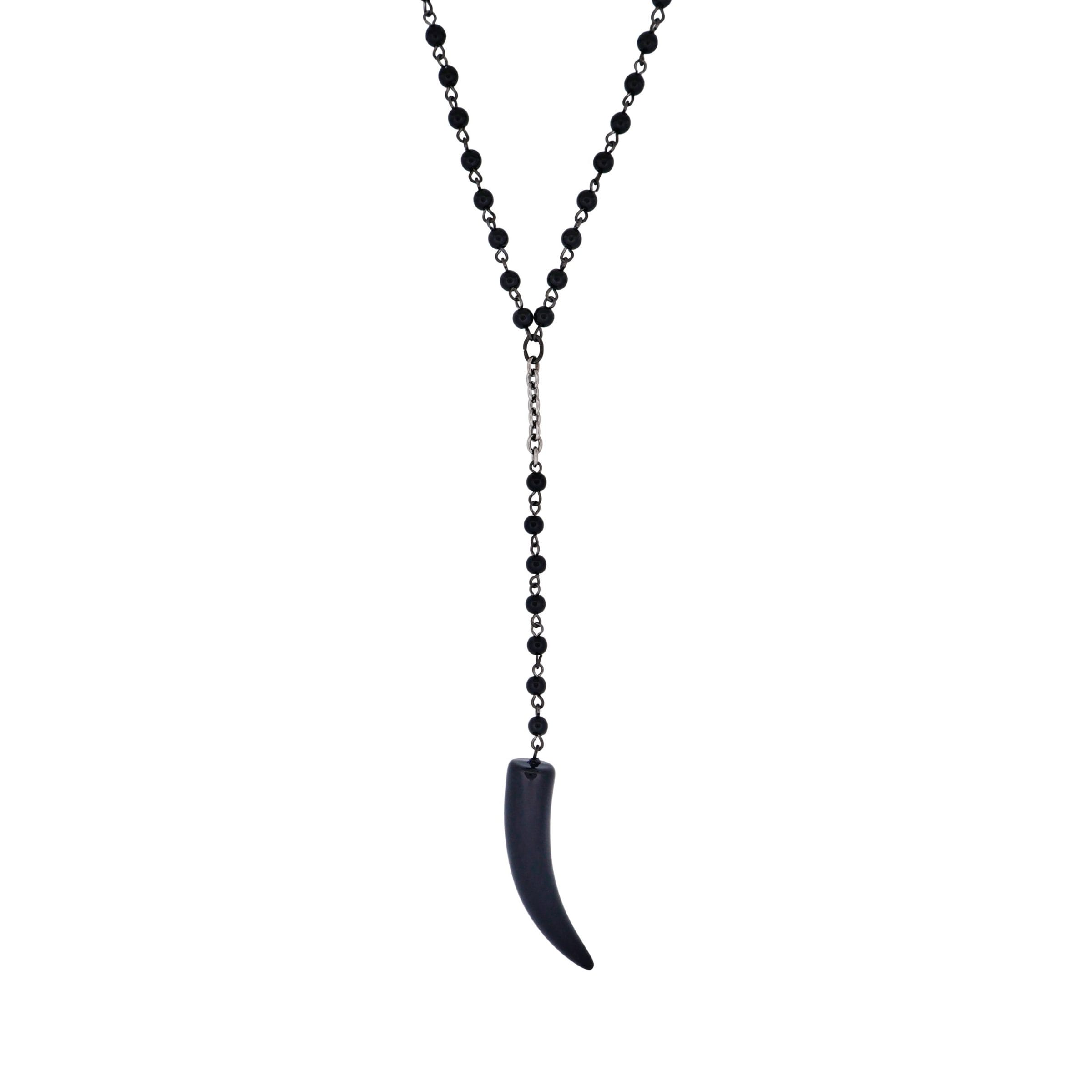 Black Acrylic Shark's Tooth Pendant on Alloy & Black Plated Ball Chain