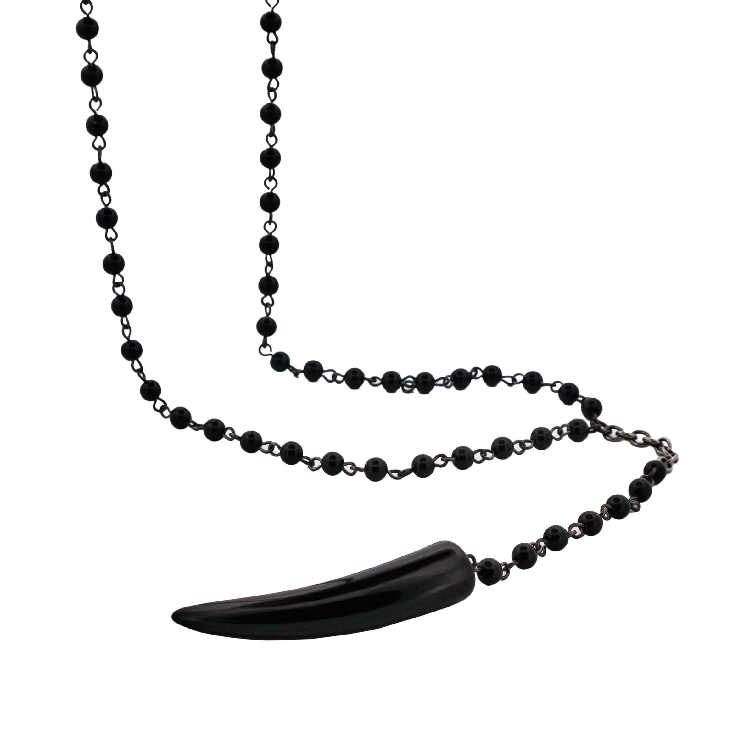 Black Acrylic Shark's Tooth Pendant on Alloy & Black Plated Ball Chain