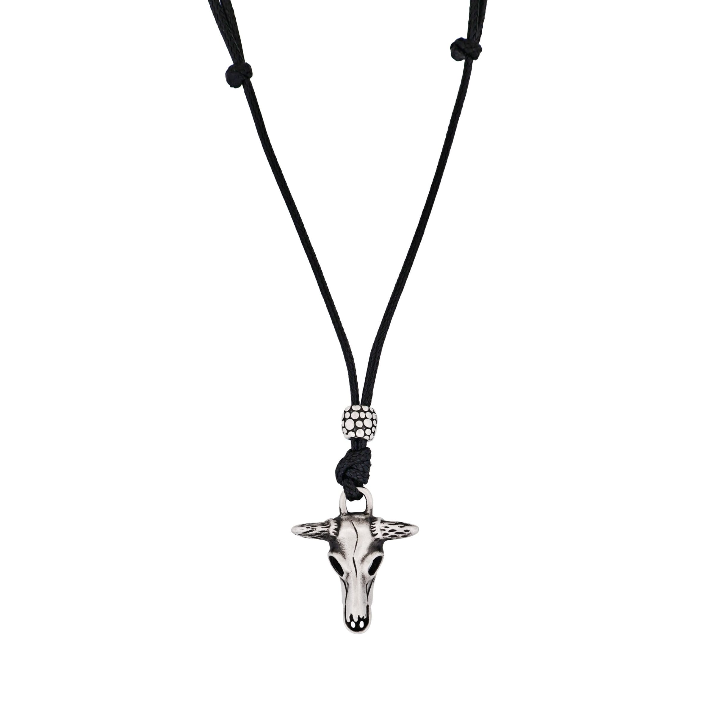 Antique Stainless Steel Cow Skull & Adjustable Wax Leather Pendant