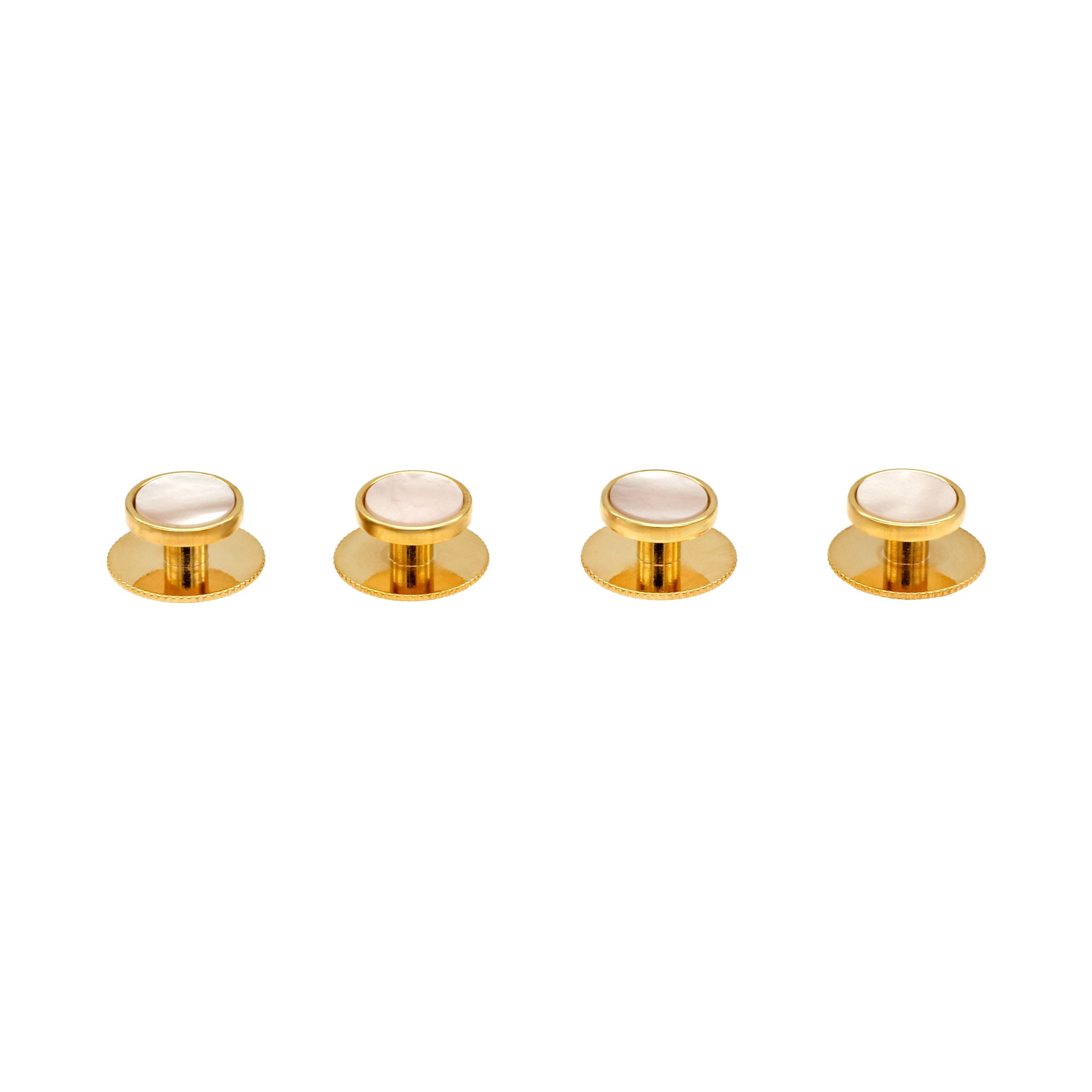 Gold Mother Of Pearl Round Screw Shirt Stud