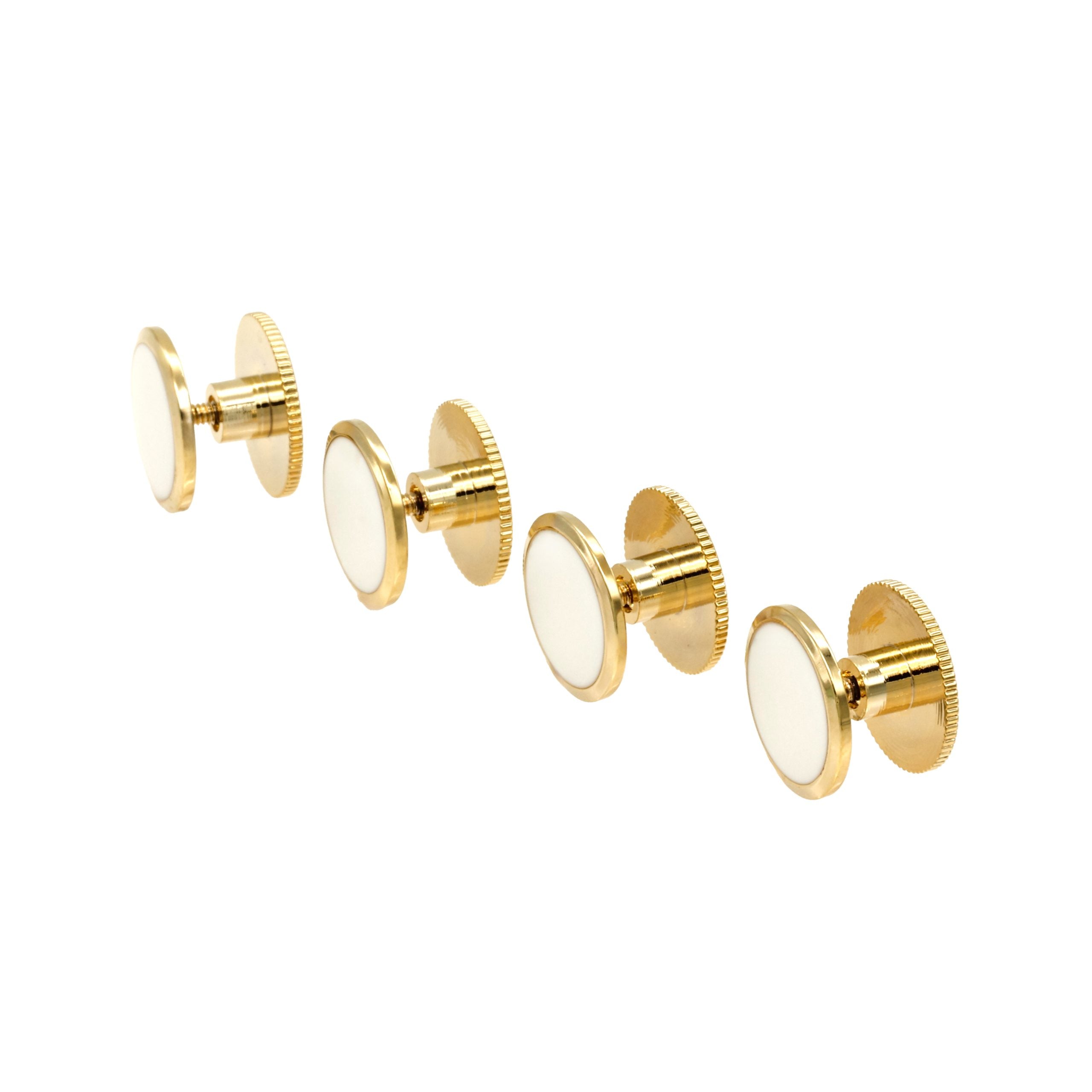 Gold Mother Of Pearl Round Screw Shirt Stud