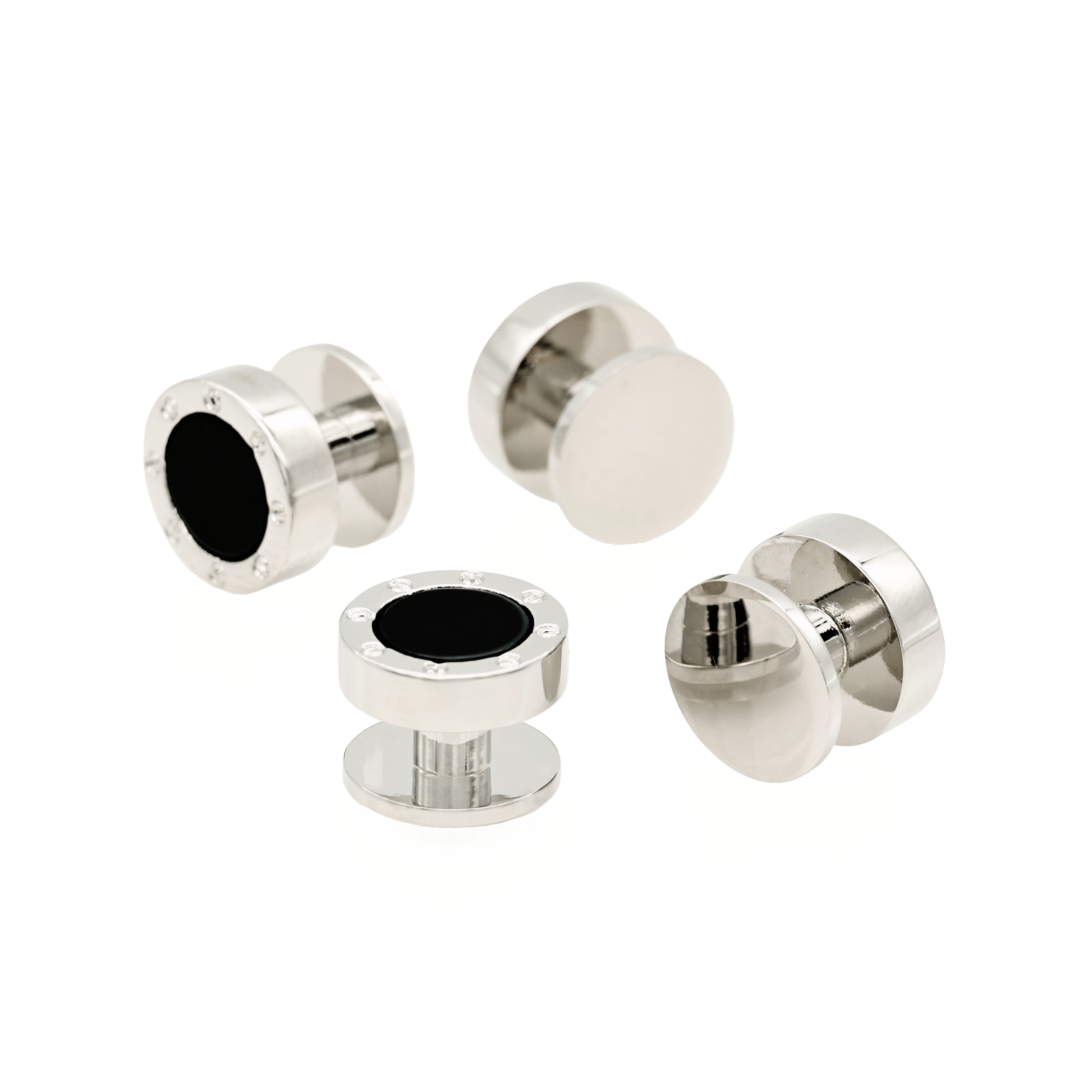 Round rhodium with onyx screw design shirt stud (pack of 4)