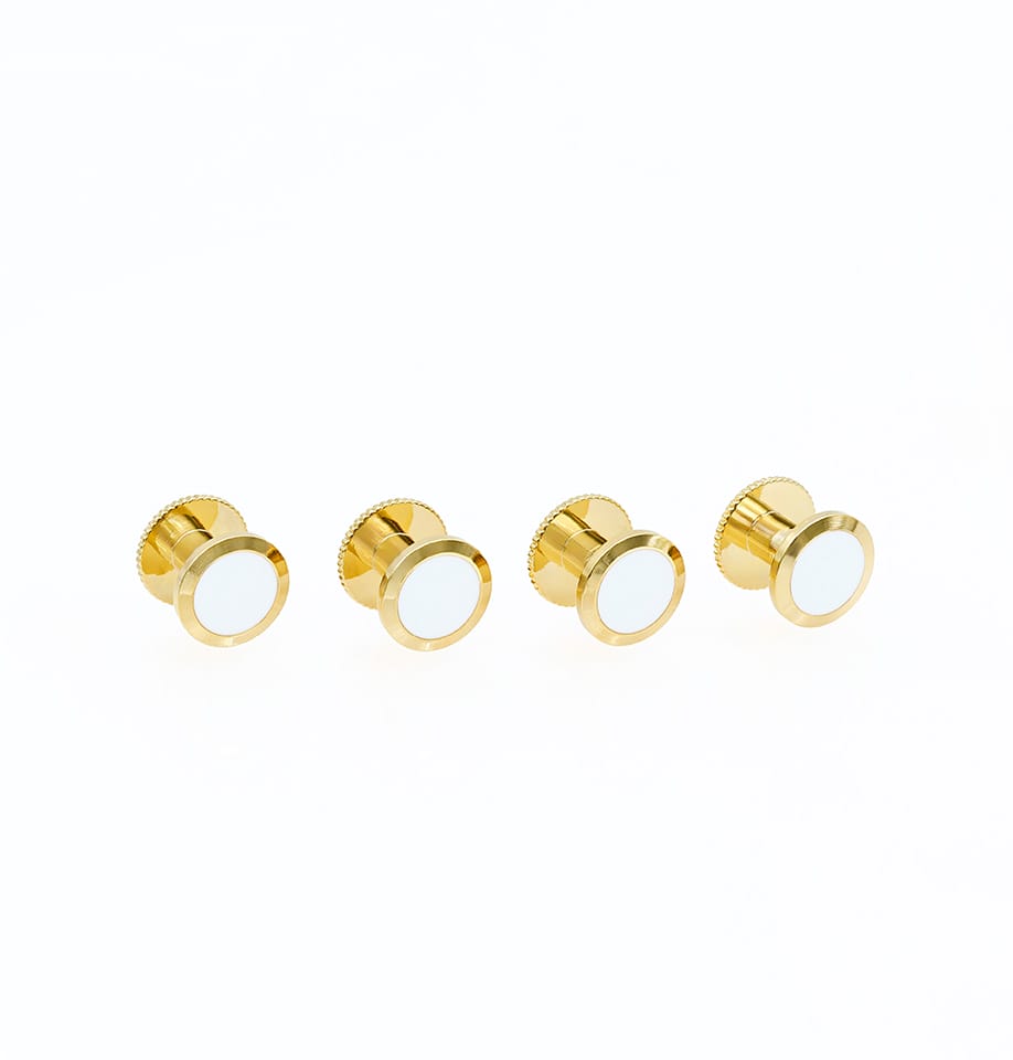 Gold / White Round Shirt Studs - 7mm (pack of 4)