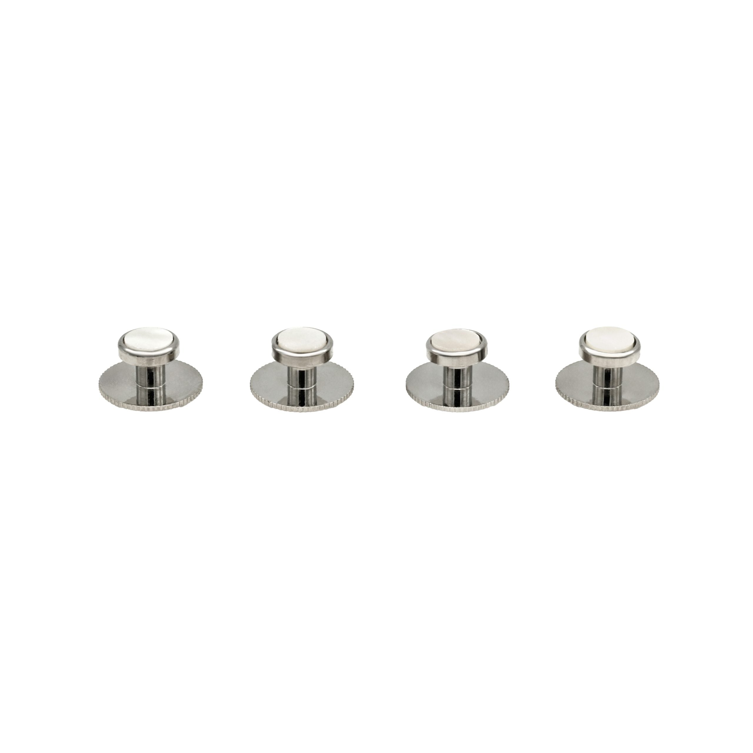 Rhodium and Mother Of Pearl Round Screw Shirt Studs (set of 4)