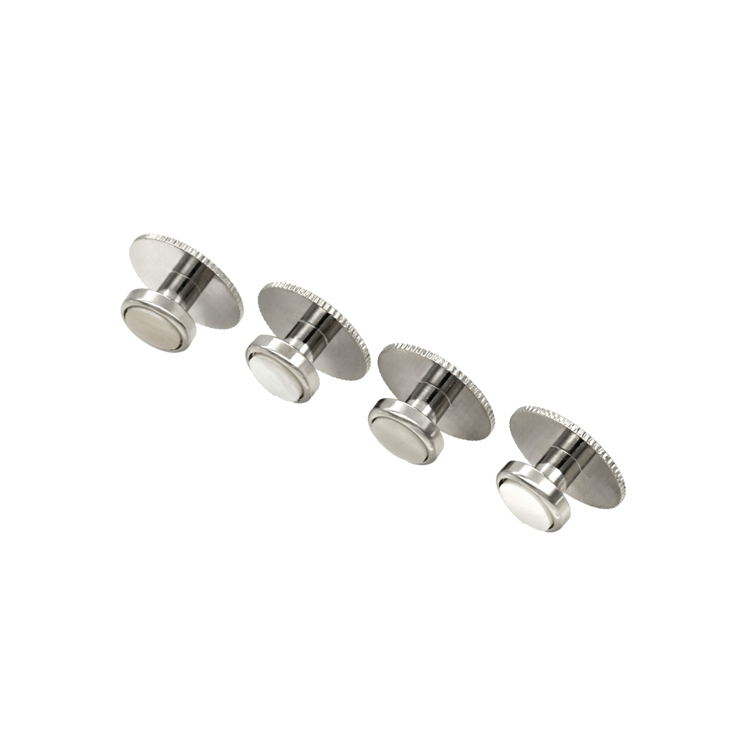Rhodium and Mother Of Pearl Round Screw Shirt Studs (set of 4)