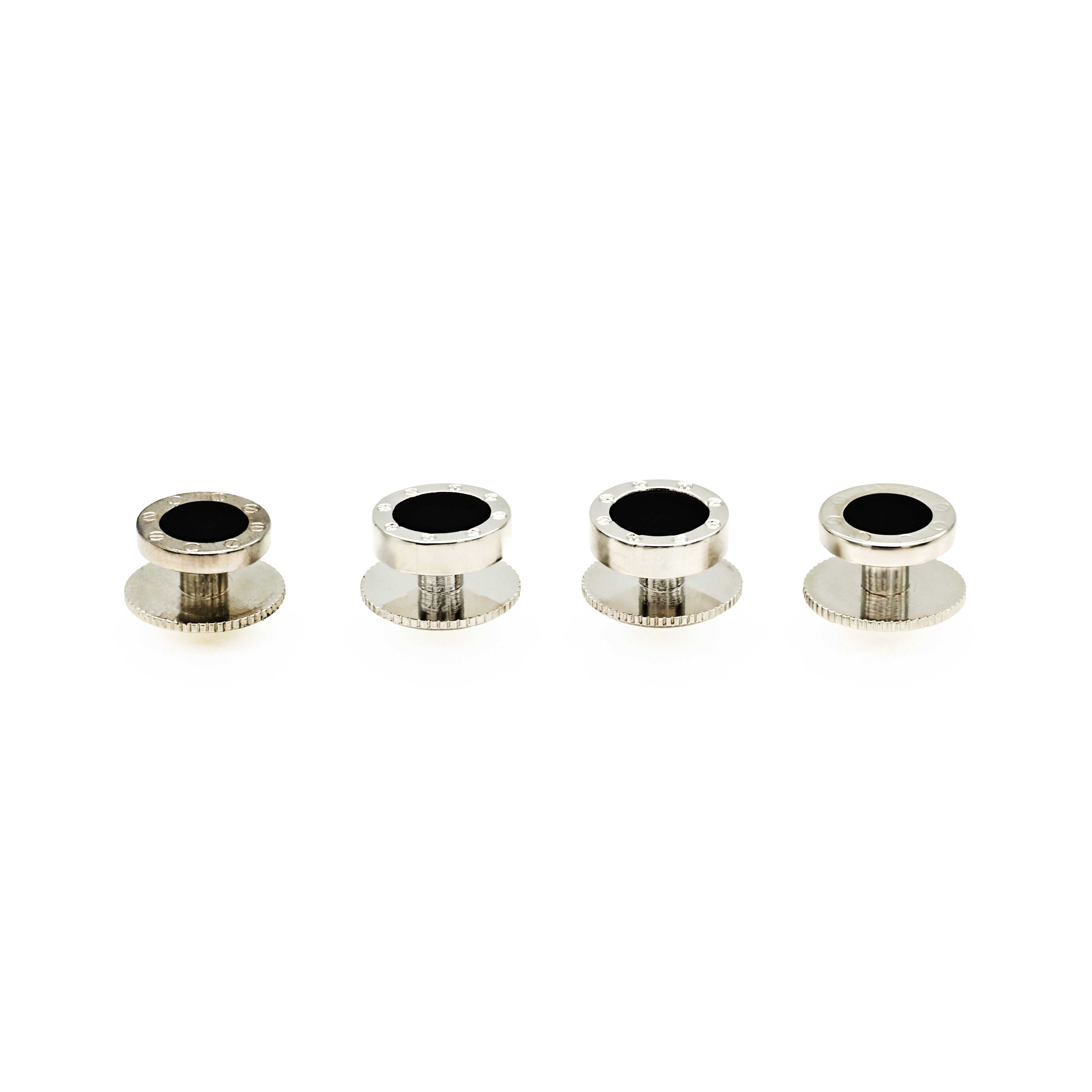Rhodium plated and round Onyx Screw Shirt Studs (set of 4)