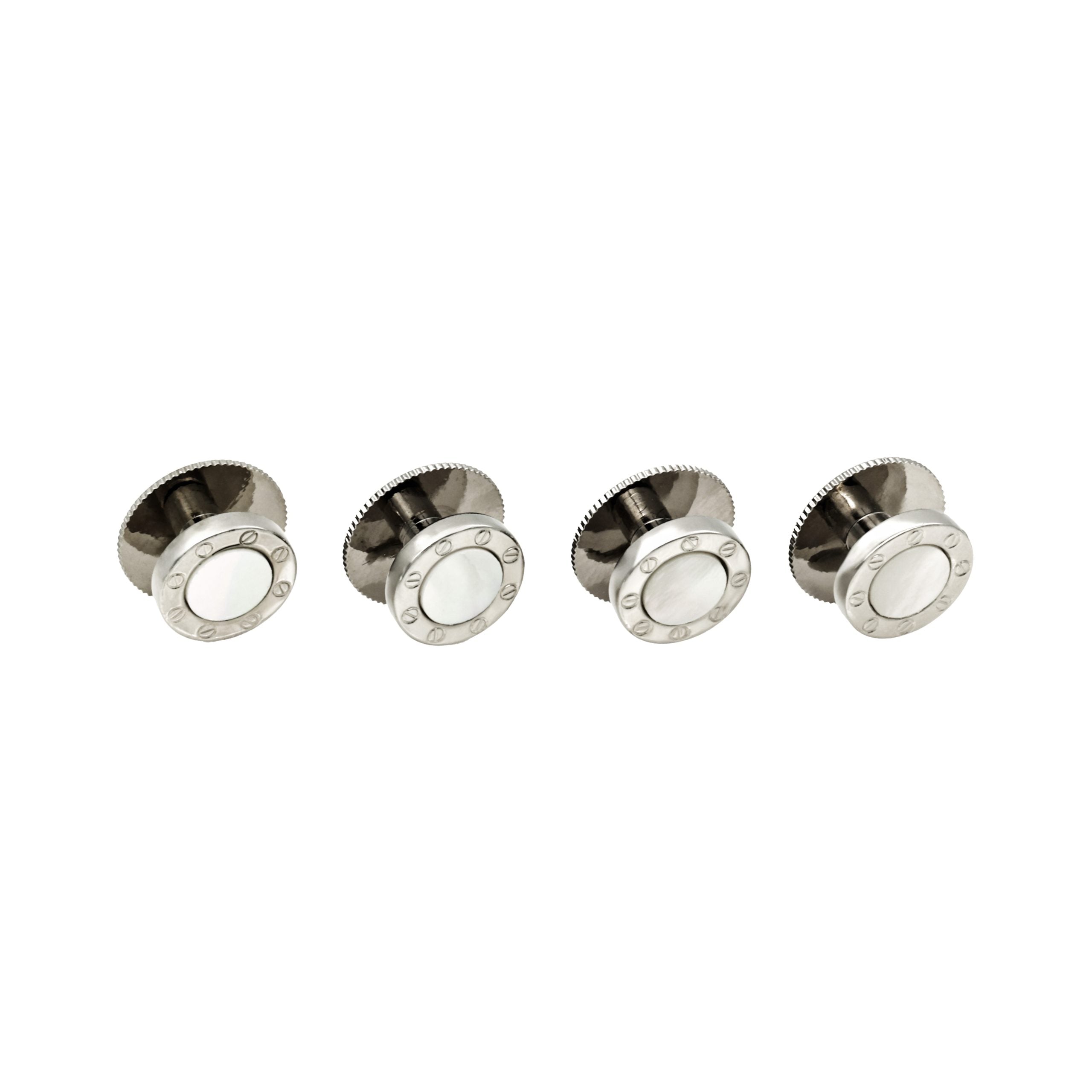 Rhodium and Mother Of Pearl Rnd Screw Shirt Stud (pack of 4)