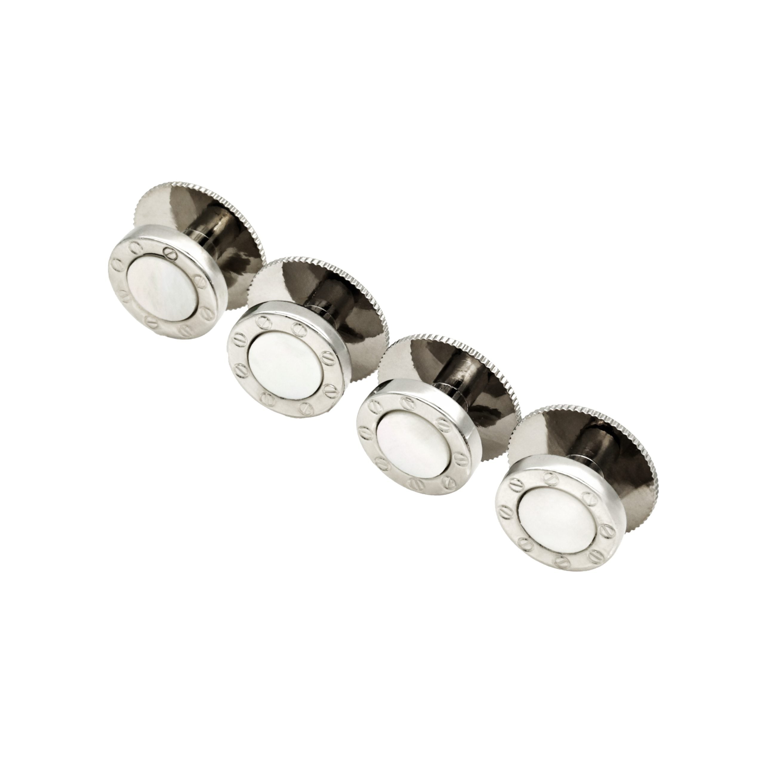 Rhodium and Mother Of Pearl Rnd Screw Shirt Stud (pack of 4)