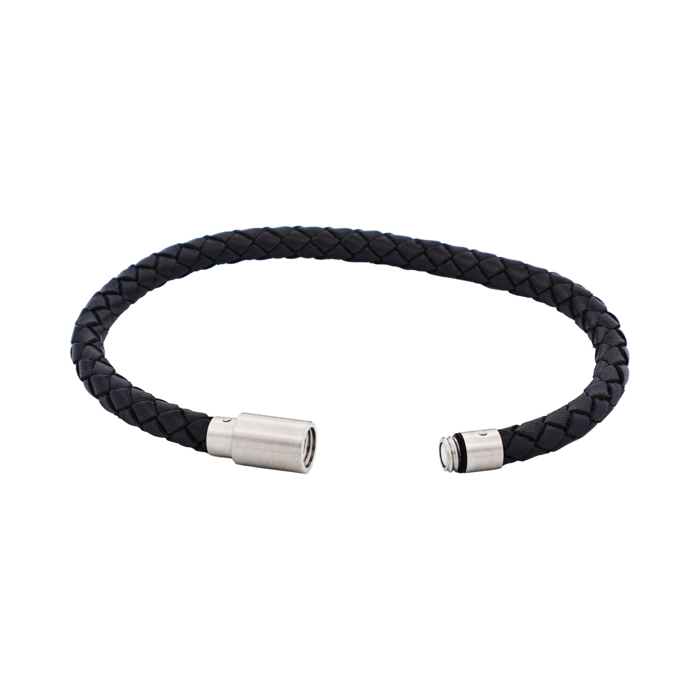 Black Leather /Stainless Steel Bracelet