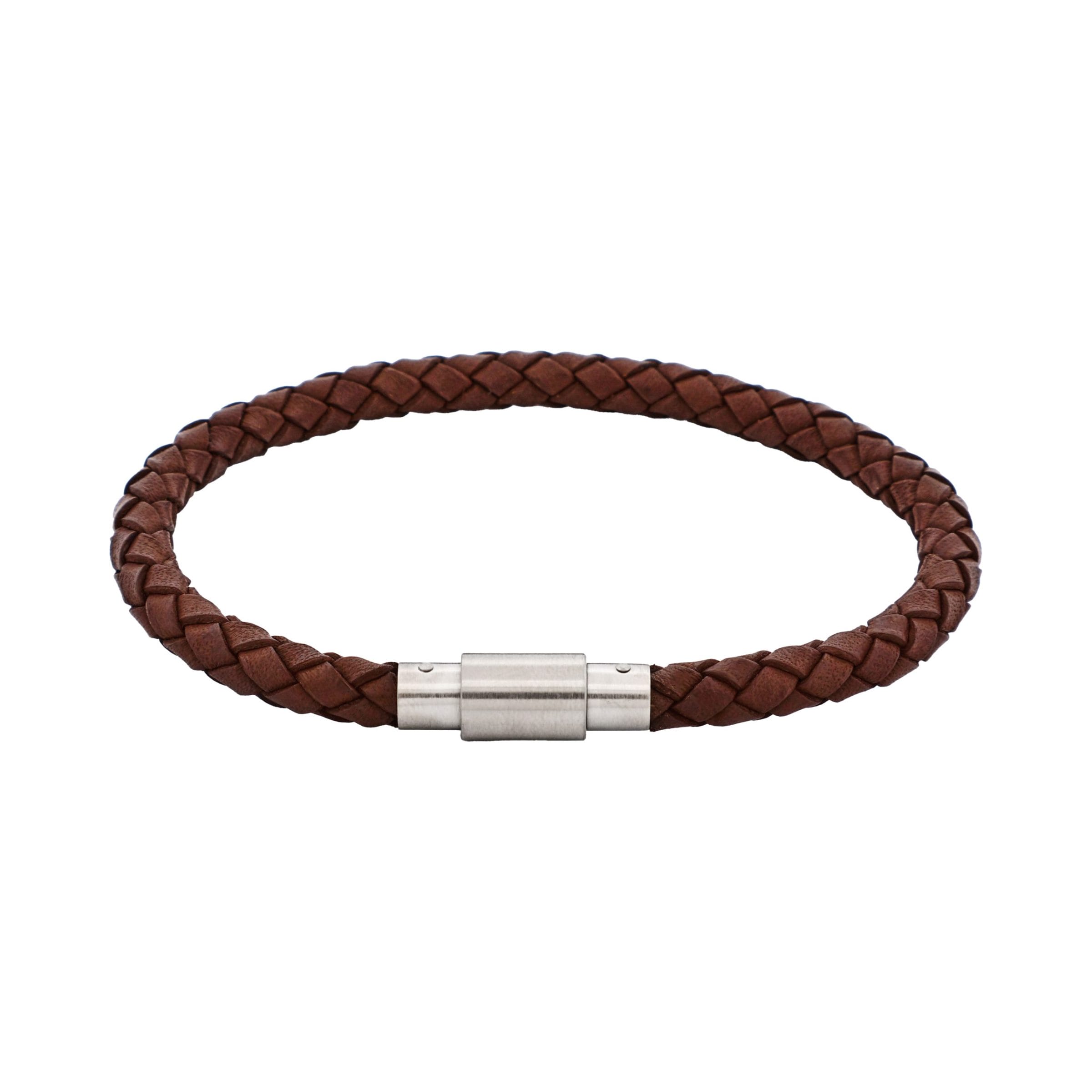 Brown Leather/Stainless Steel Bracelet