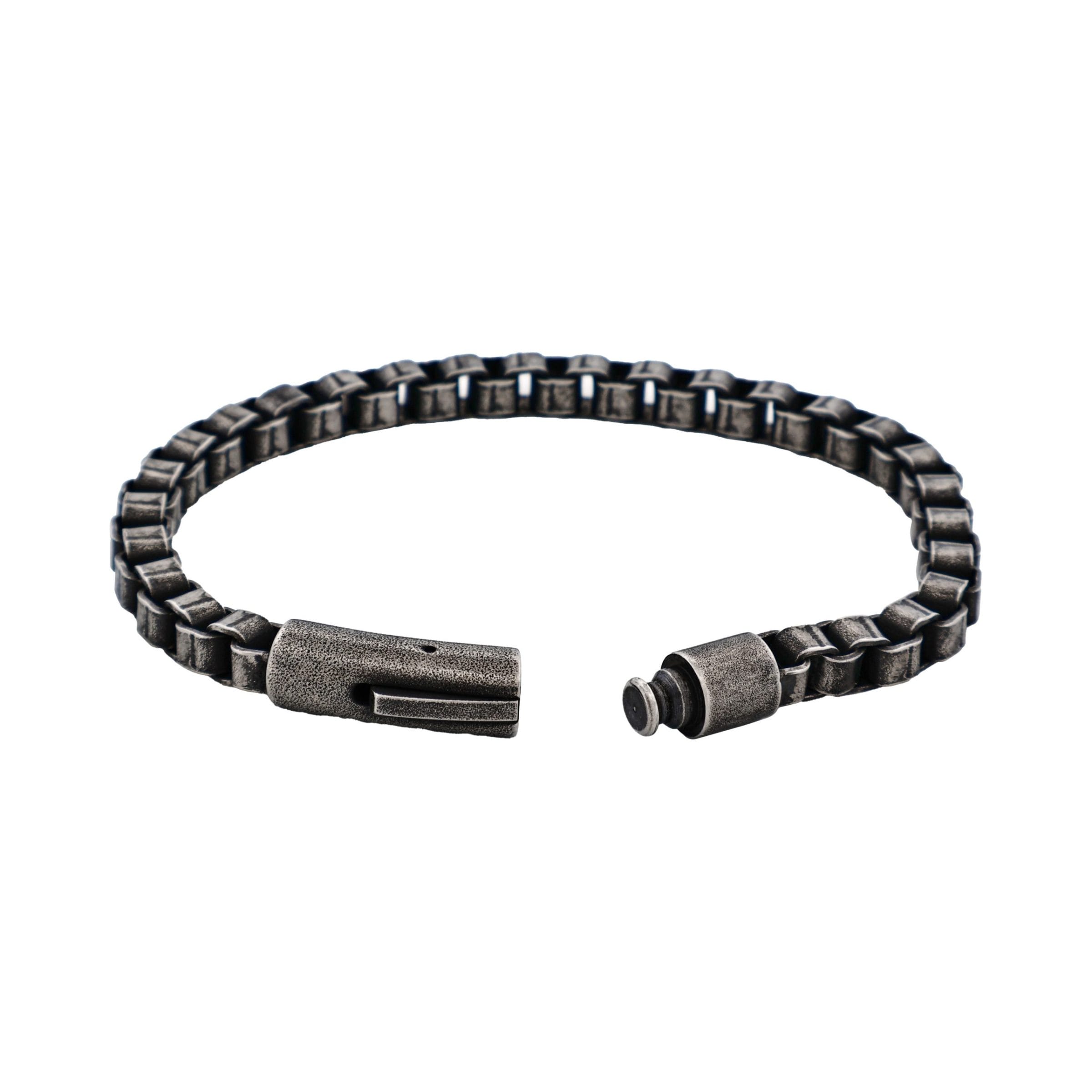 Ion Plated Antique Gun Metal Box Link Chain Bracelet