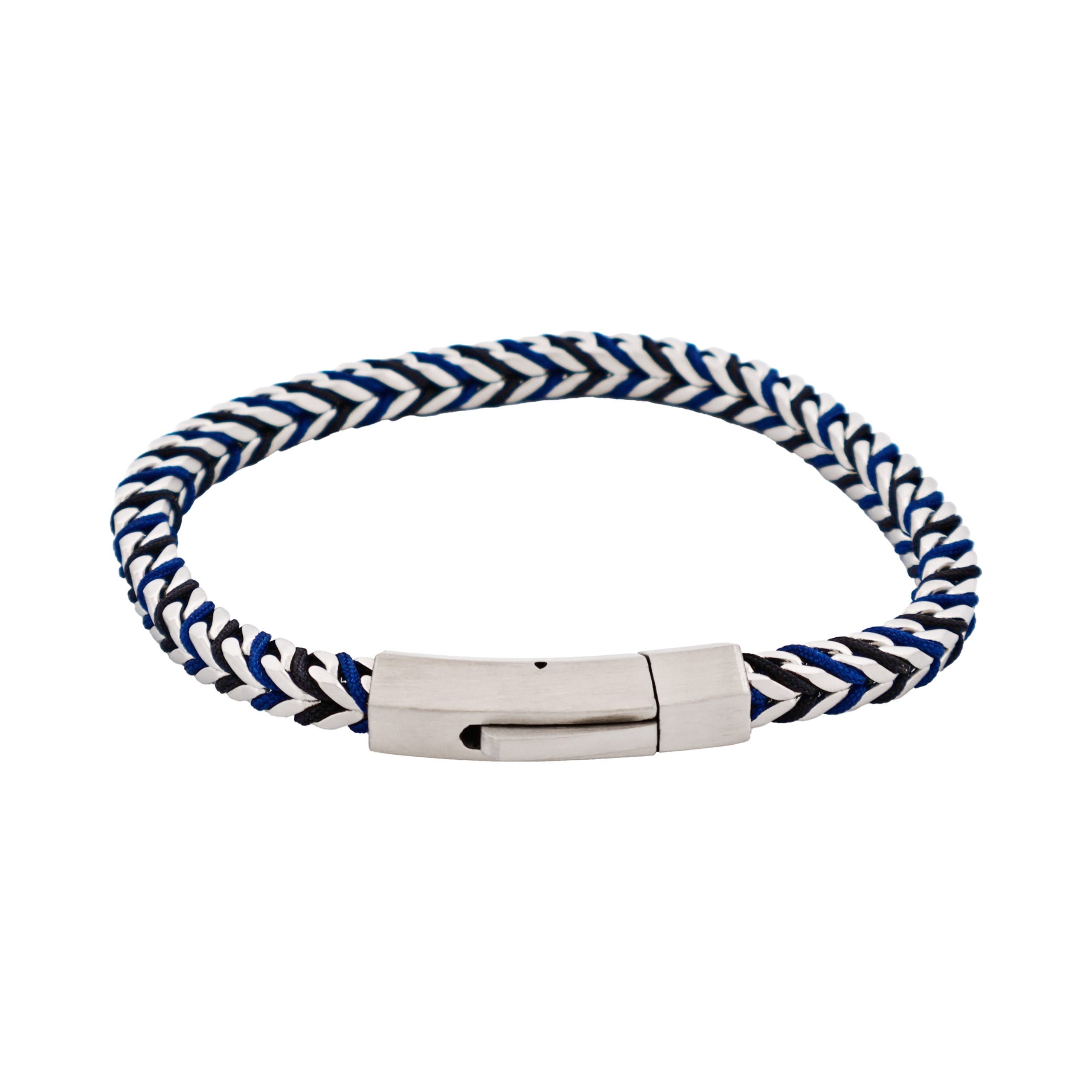 Stainless Steel Curb Link Chain & Blue Cord Bracelet