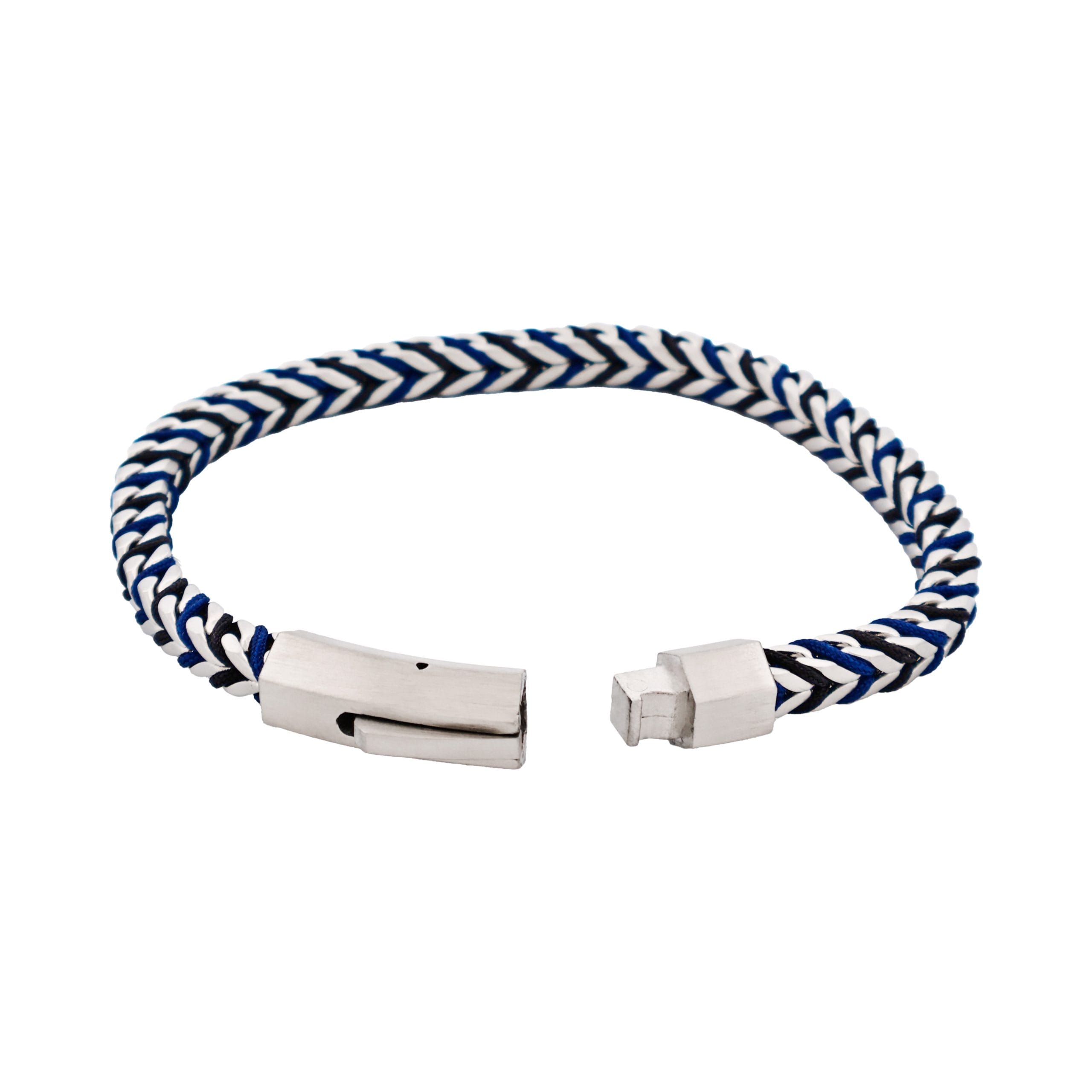 Stainless Steel Curb Link Chain & Blue Cord Bracelet