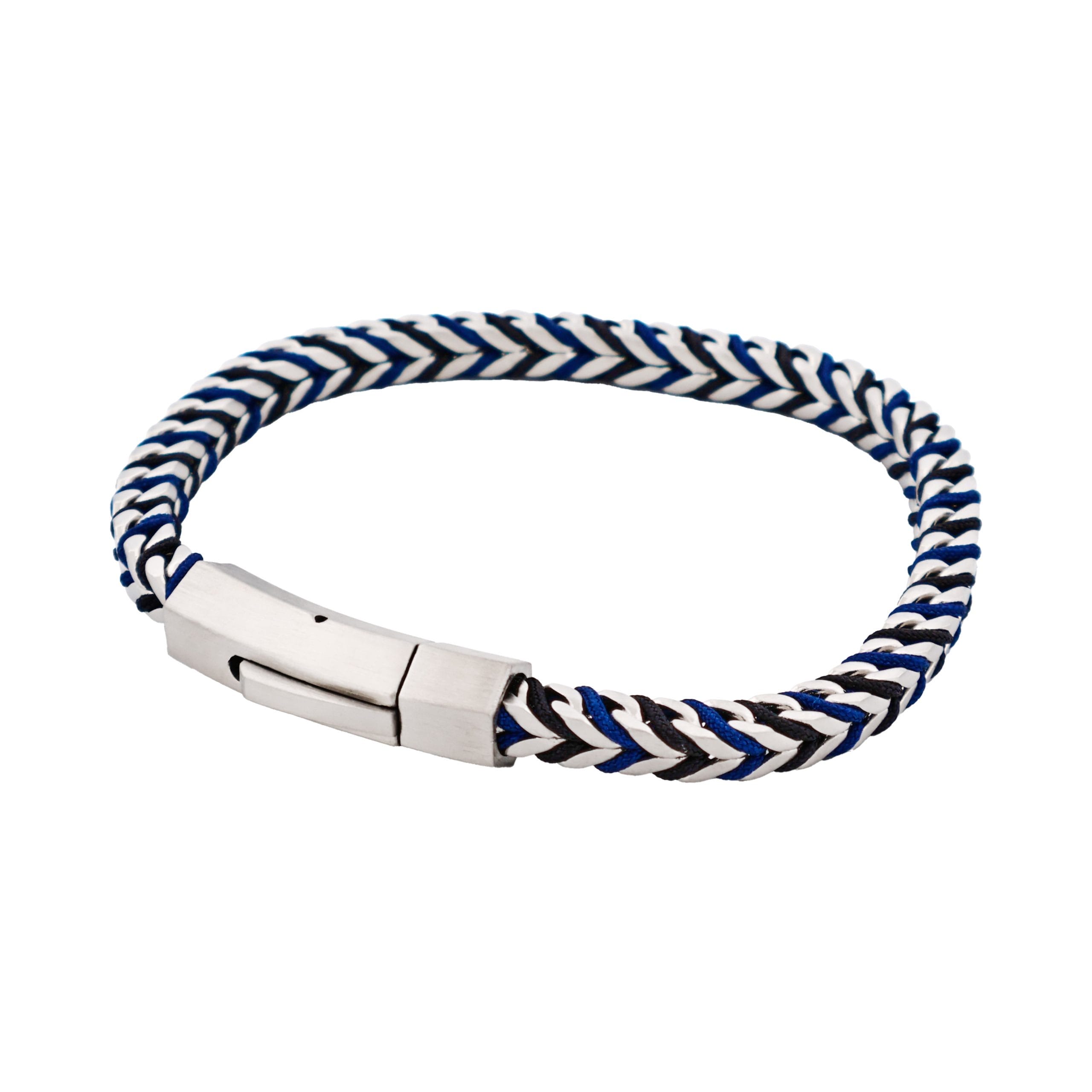 Stainless Steel Curb Link Chain & Blue Cord Bracelet