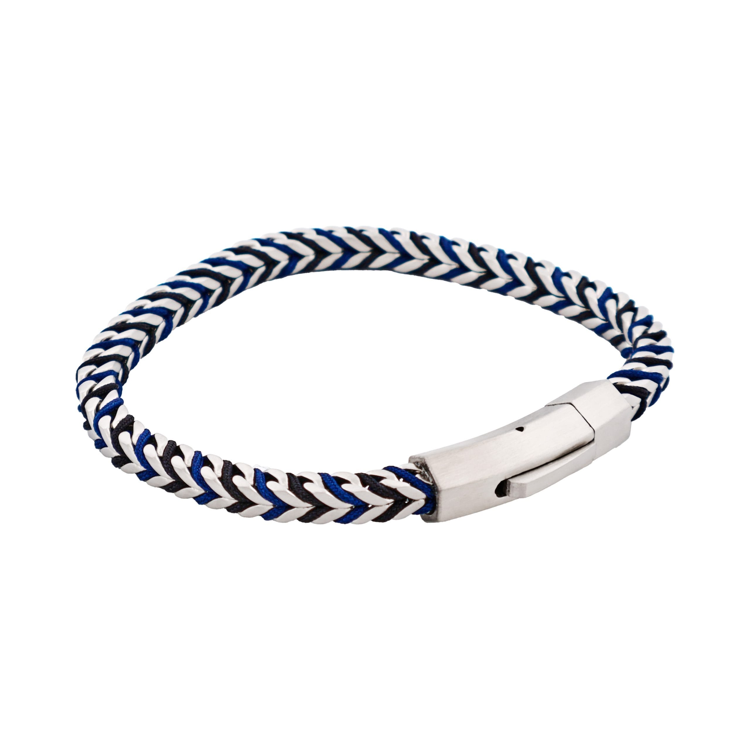Stainless Steel Curb Link Chain & Blue Cord Bracelet