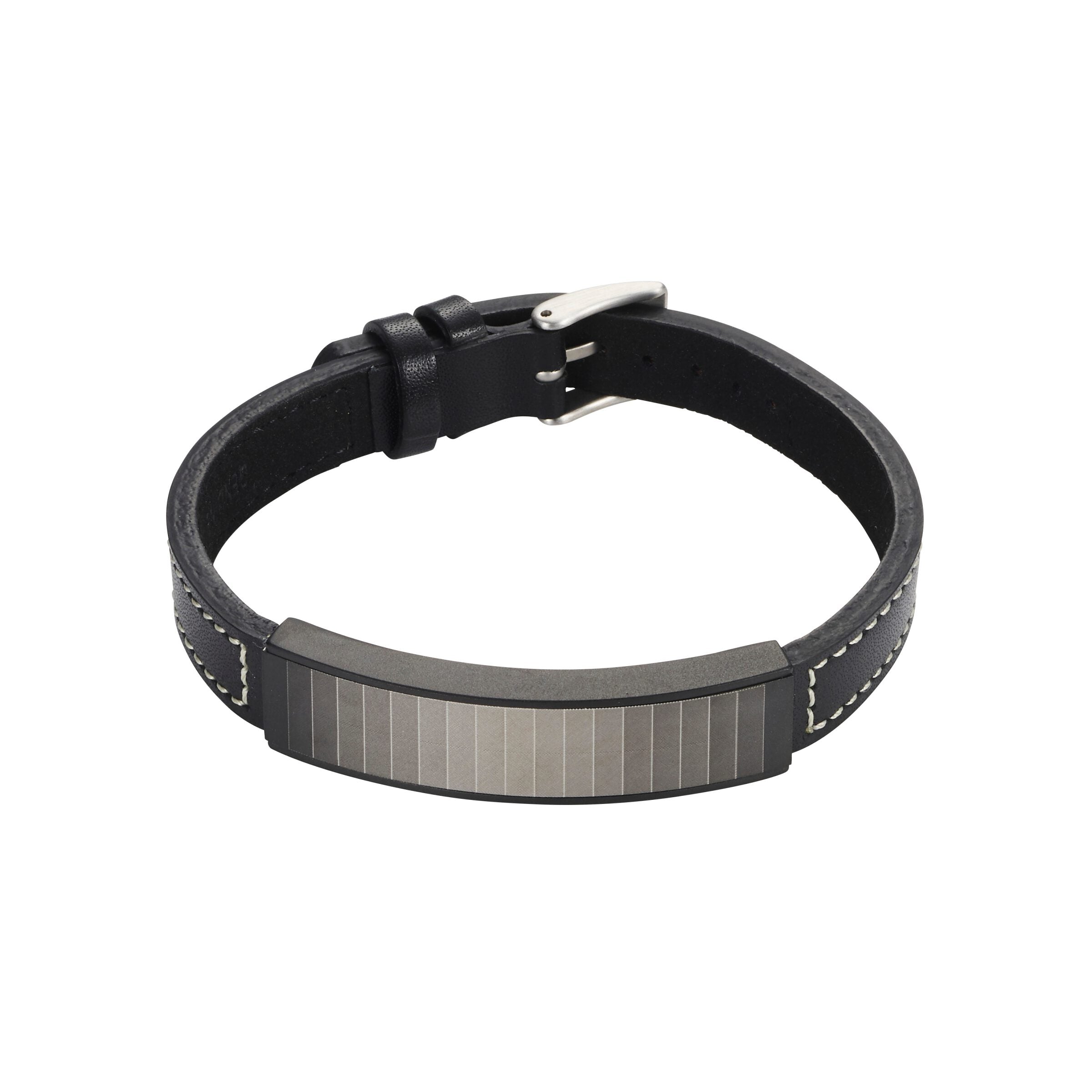 Stainless Steel Colour Gradiant & Leather Bracelet