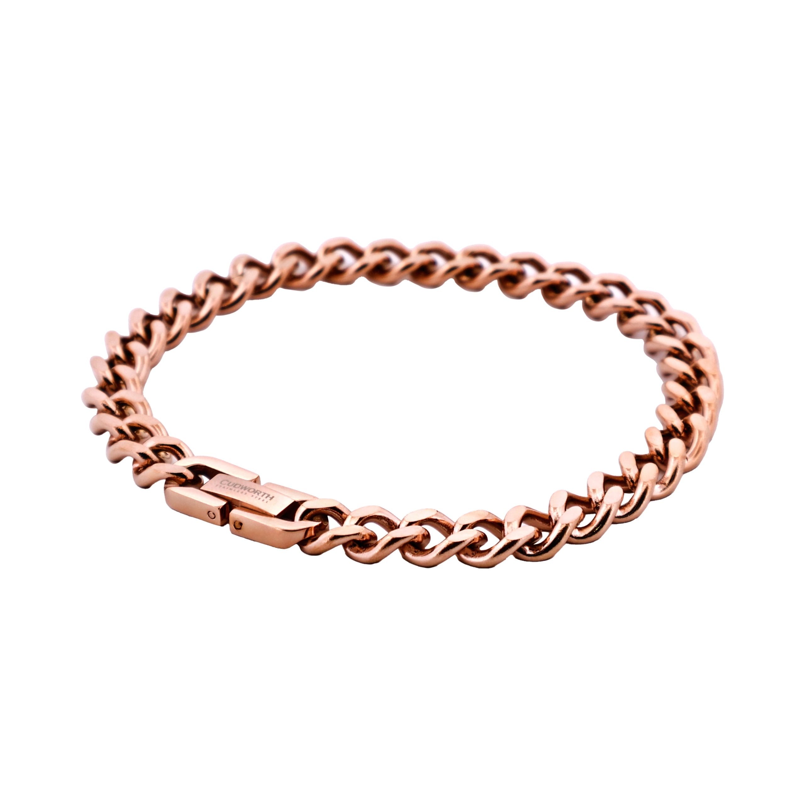 Ion Plated Rose Gold Stainless Steel Classic Curb-Link Chain Bracelet