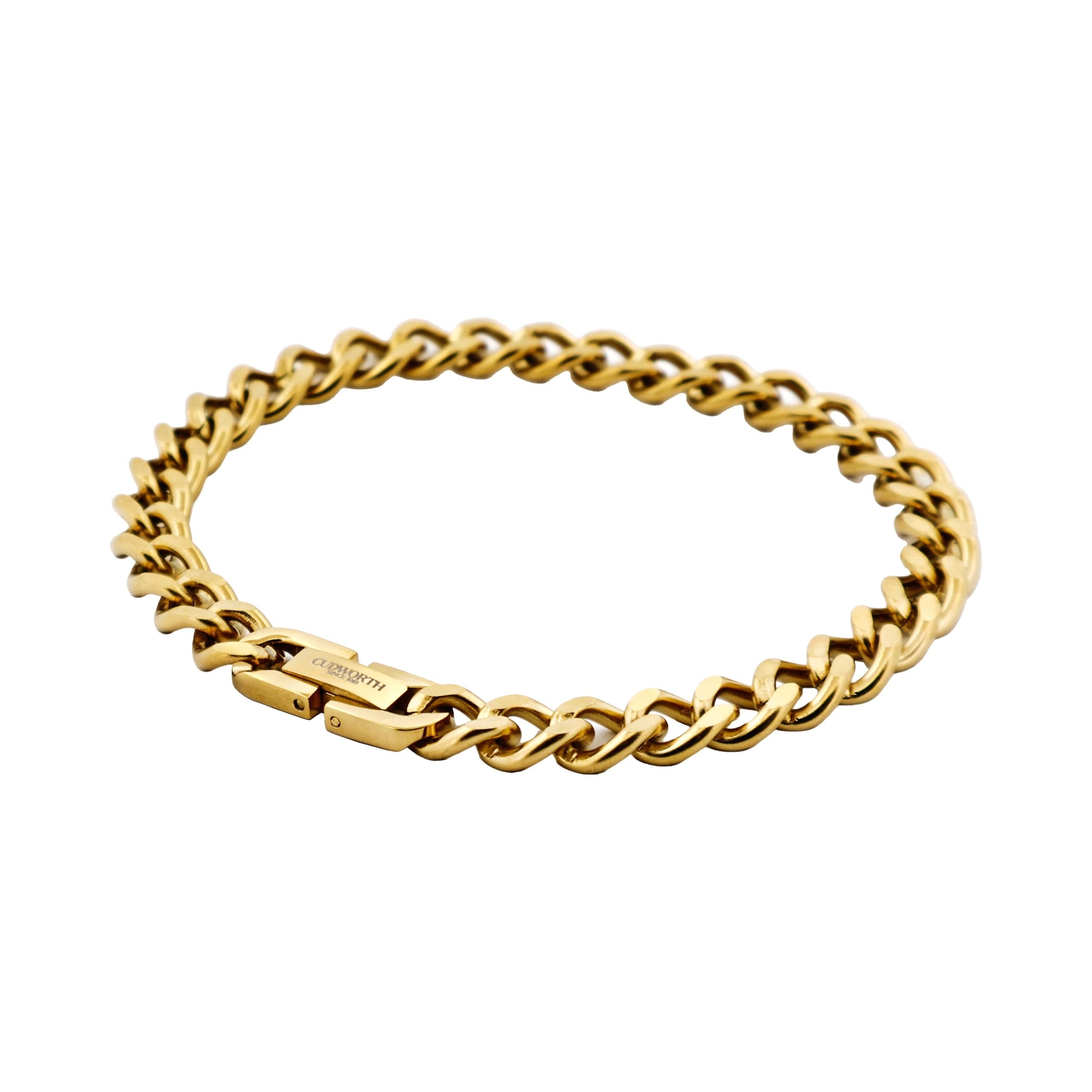 Ion Plated Polished 14k Gold Stainless Steel Classic Curb-Link Chain Bracelet