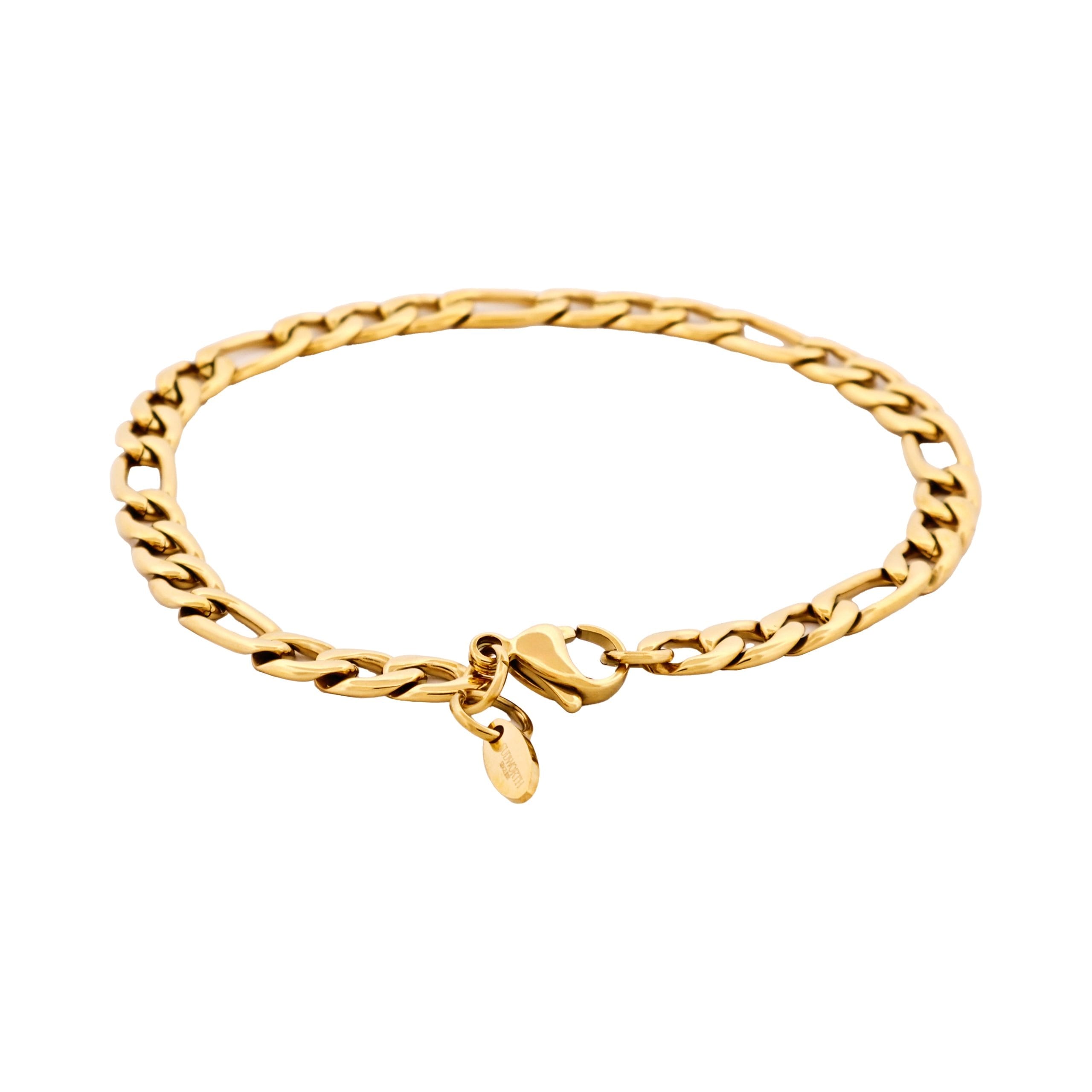 Ion Plated 14k Gold Figaro Stainless Steel Chain Bracelet