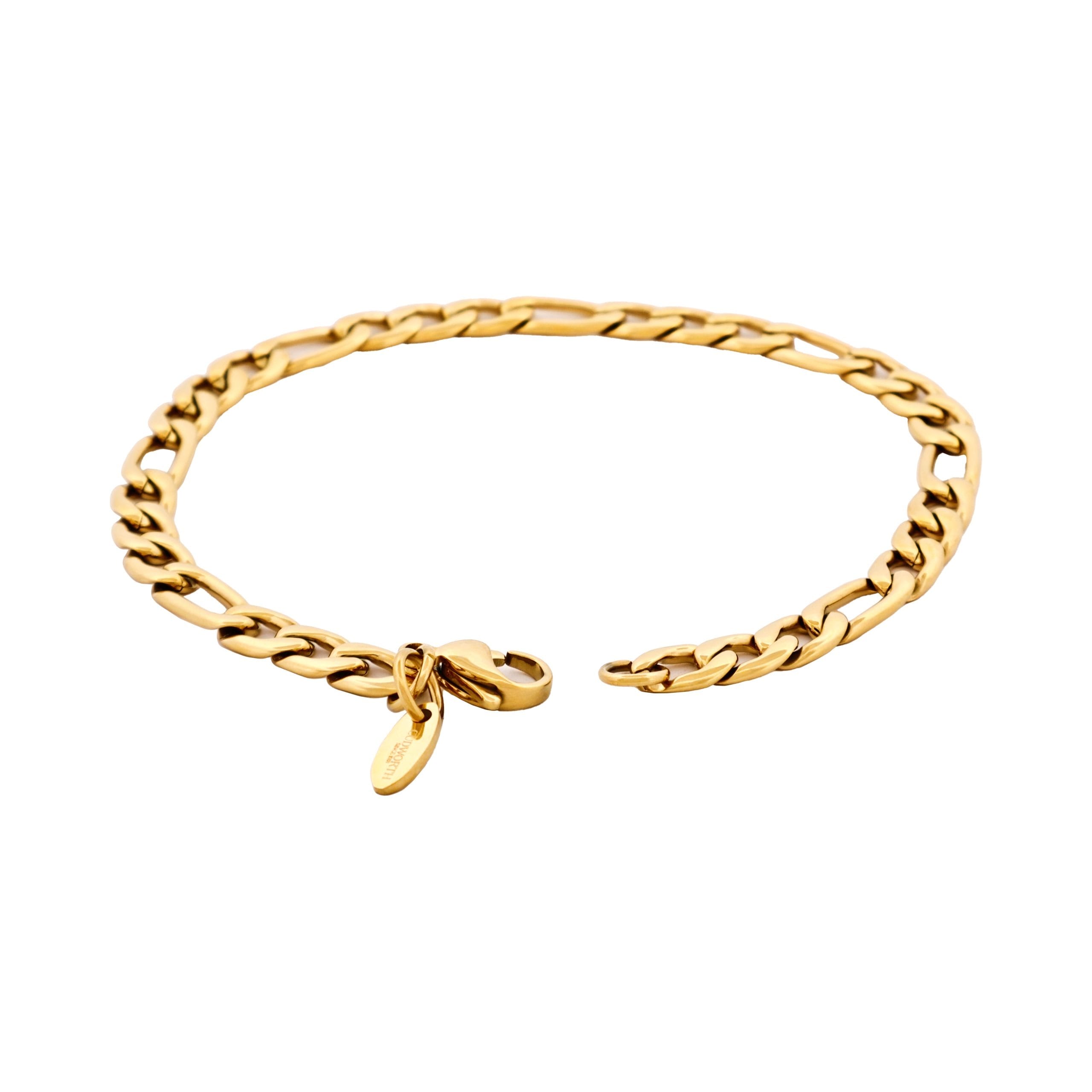Ion Plated 14k Gold Figaro Stainless Steel Chain Bracelet