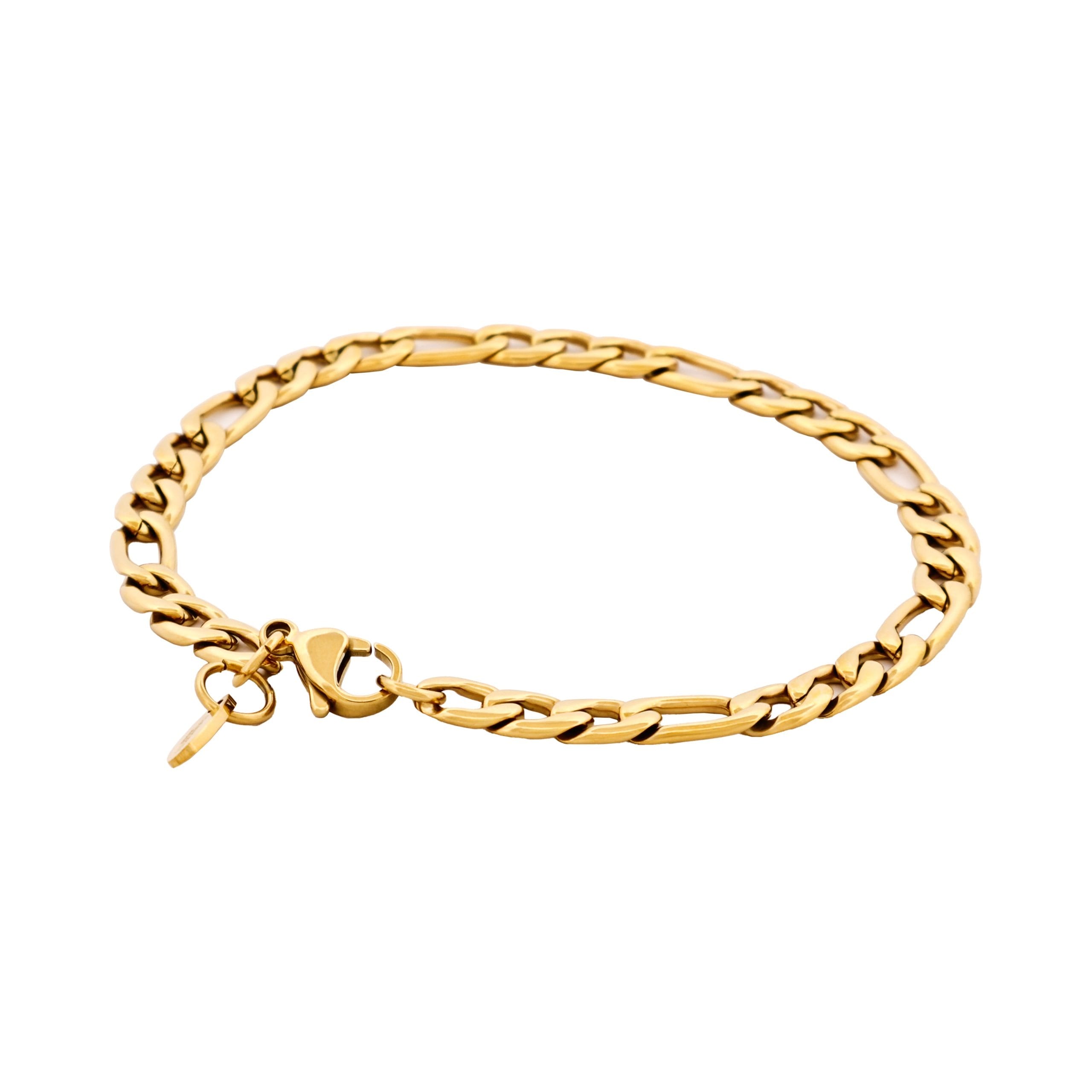Ion Plated 14k Gold Figaro Stainless Steel Chain Bracelet
