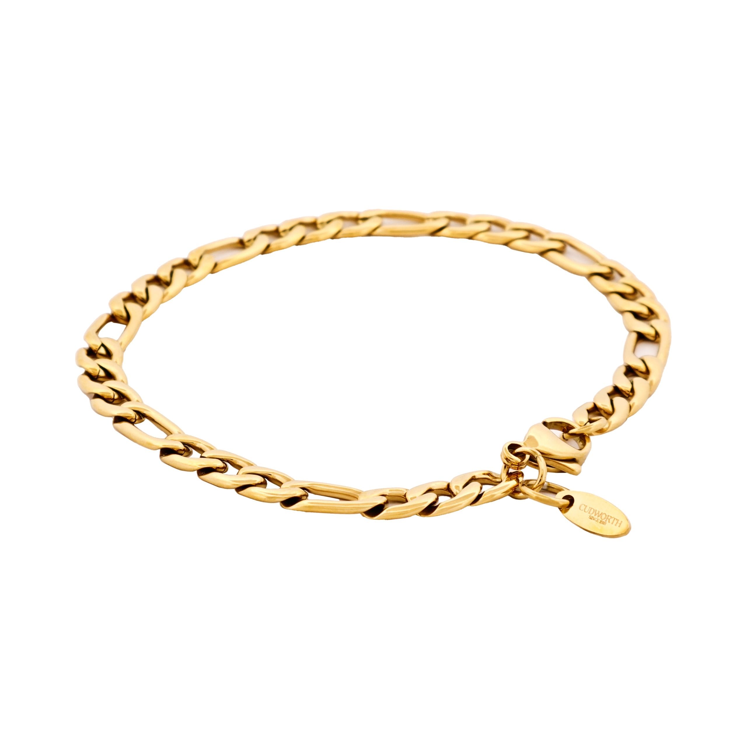 Ion Plated 14k Gold Figaro Stainless Steel Chain Bracelet