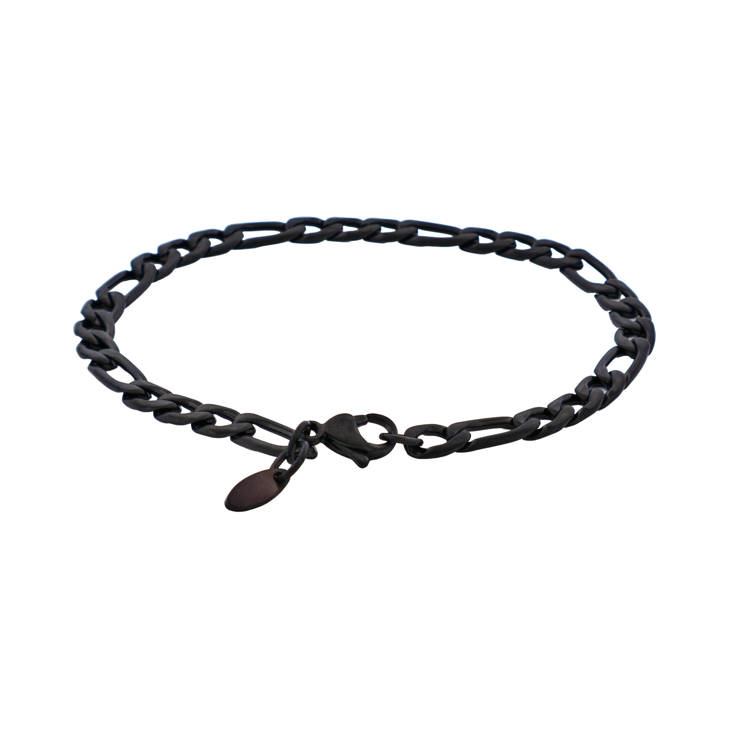 Ion Plated Brushed Black Stainless Steel Figaro Chain Bracelet
