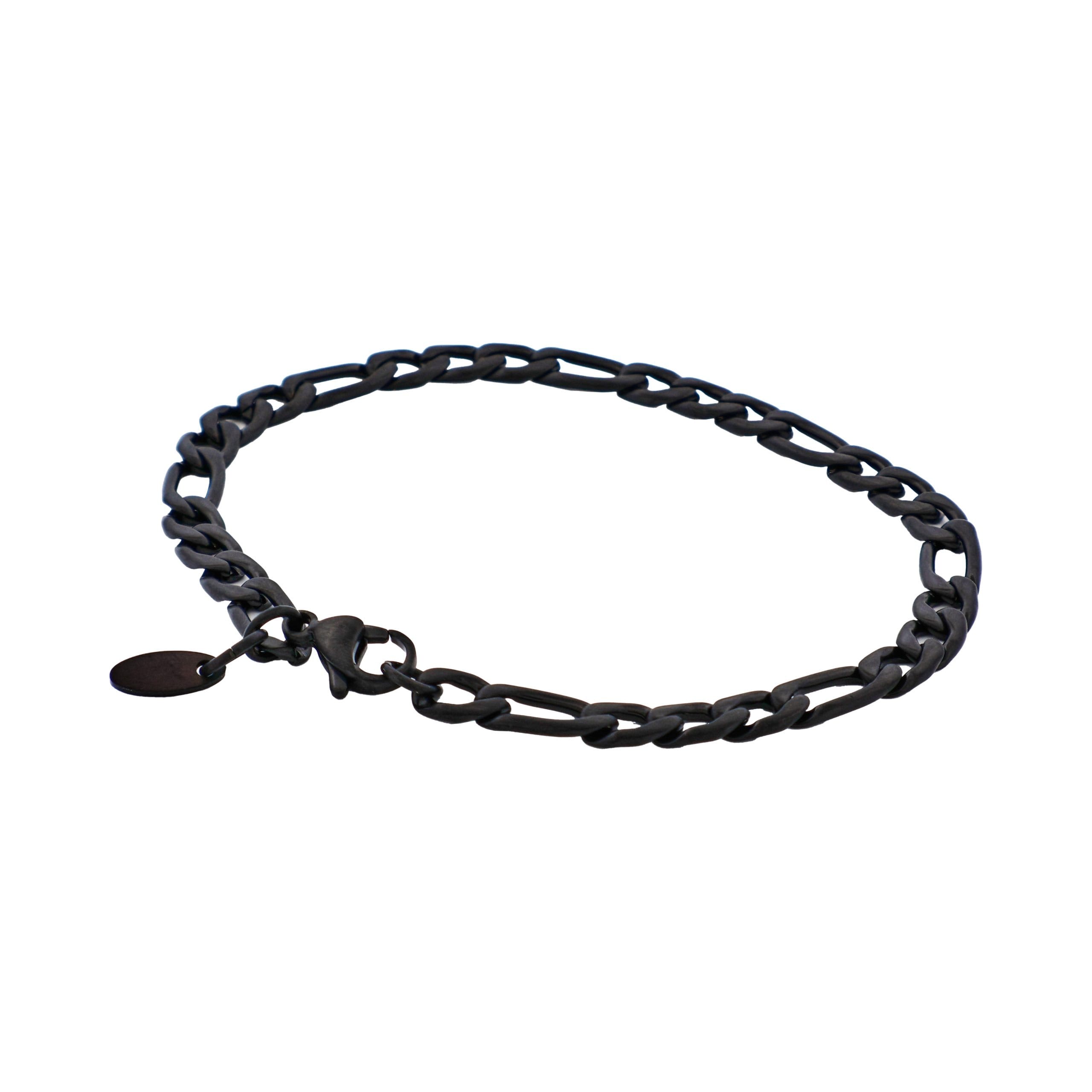 Ion Plated Brushed Black Stainless Steel Figaro Chain Bracelet