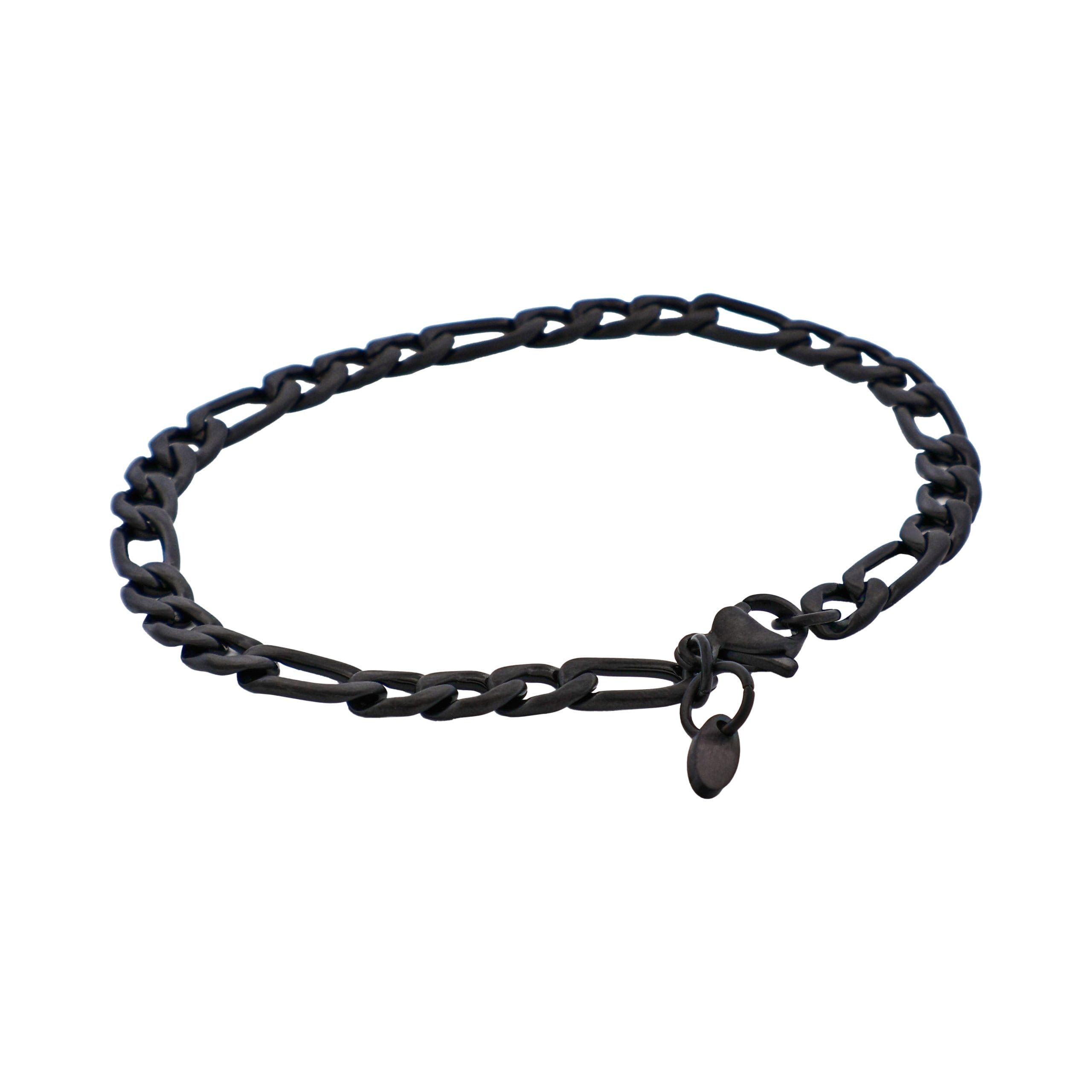 Ion Plated Brushed Black Stainless Steel Figaro Chain Bracelet
